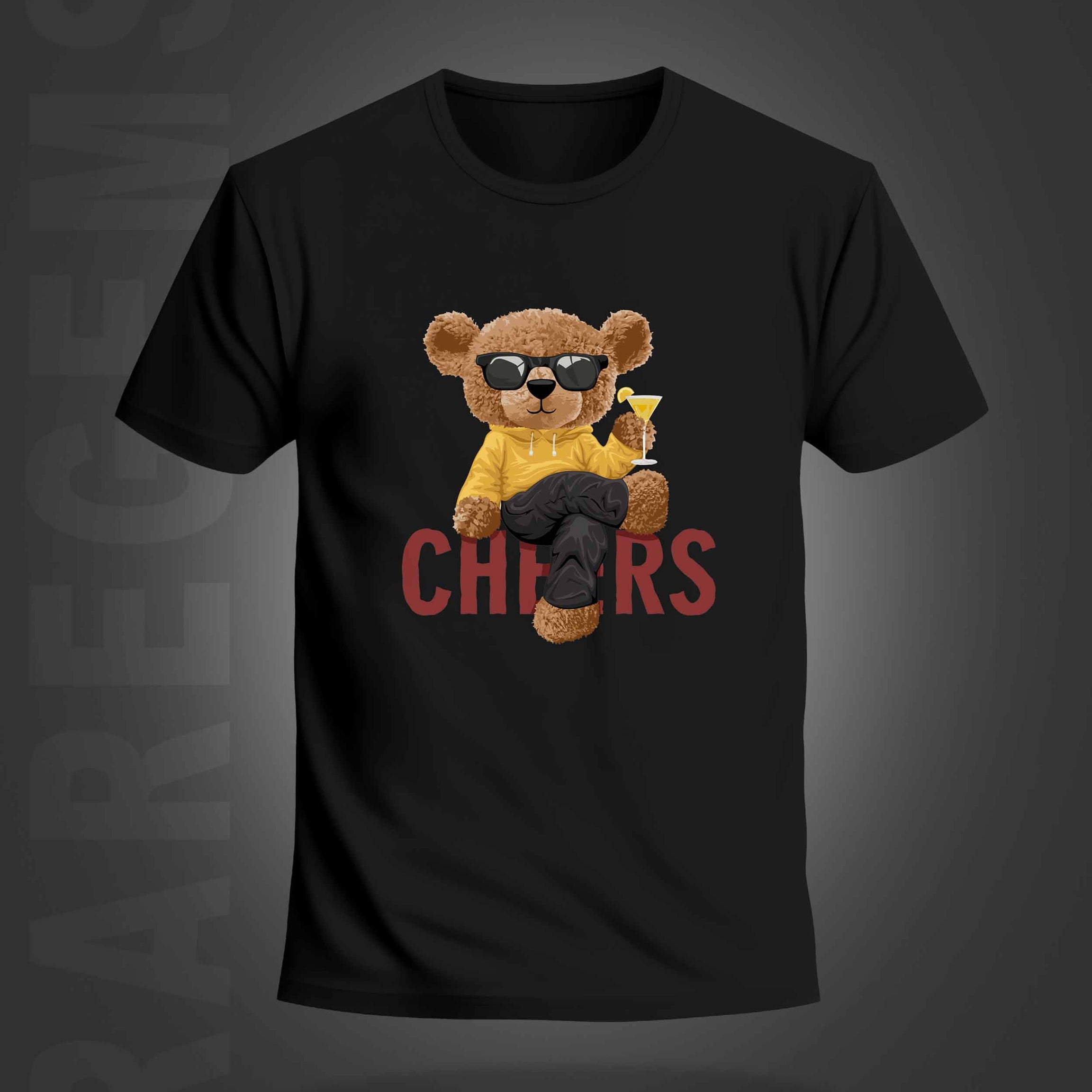 Black Round Neck Half Sleeves Cheering Teddy Printed Regular T-Shirt