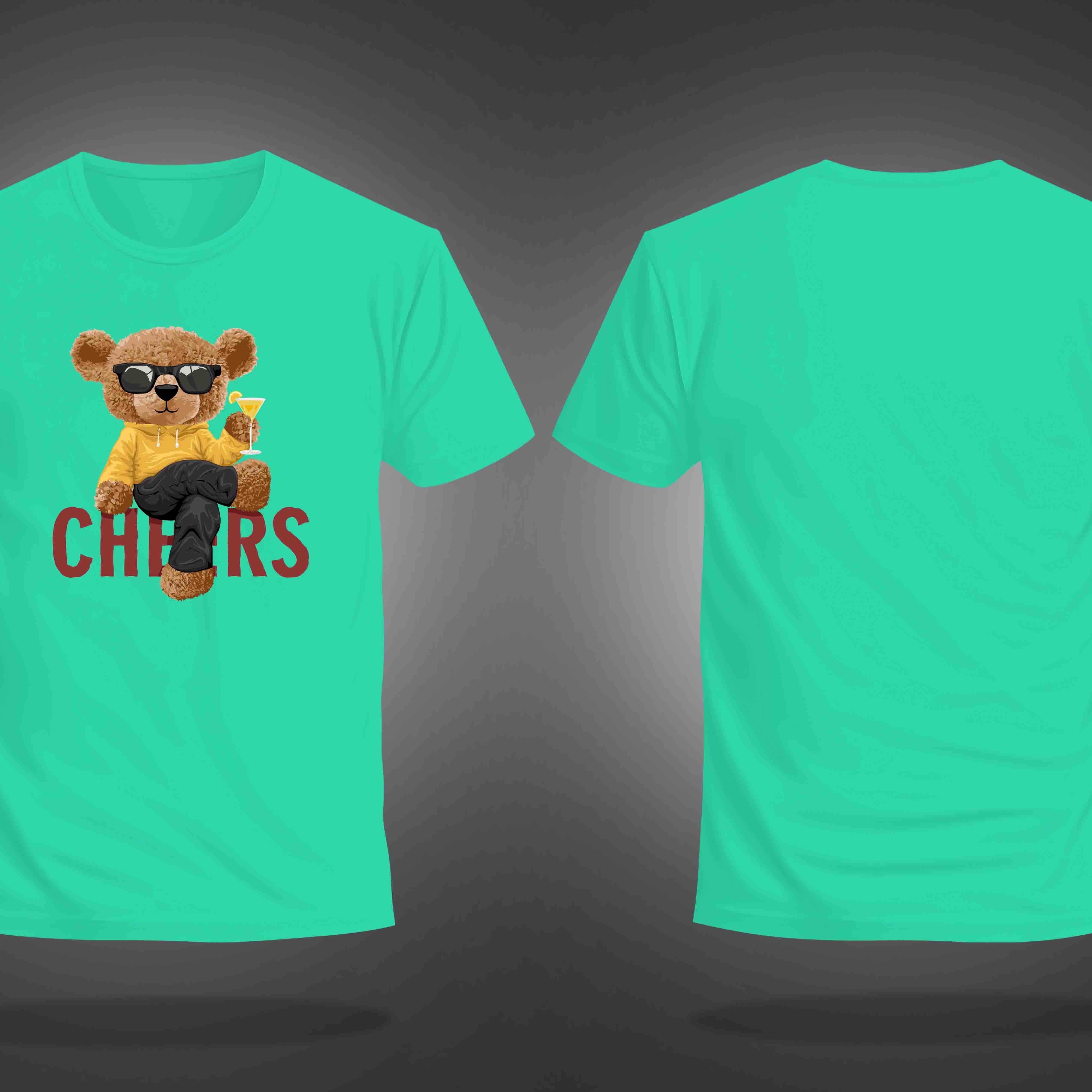 Mint Green Round Neck Half Sleeves Cheering Teddy Printed Regular T-Shirt
