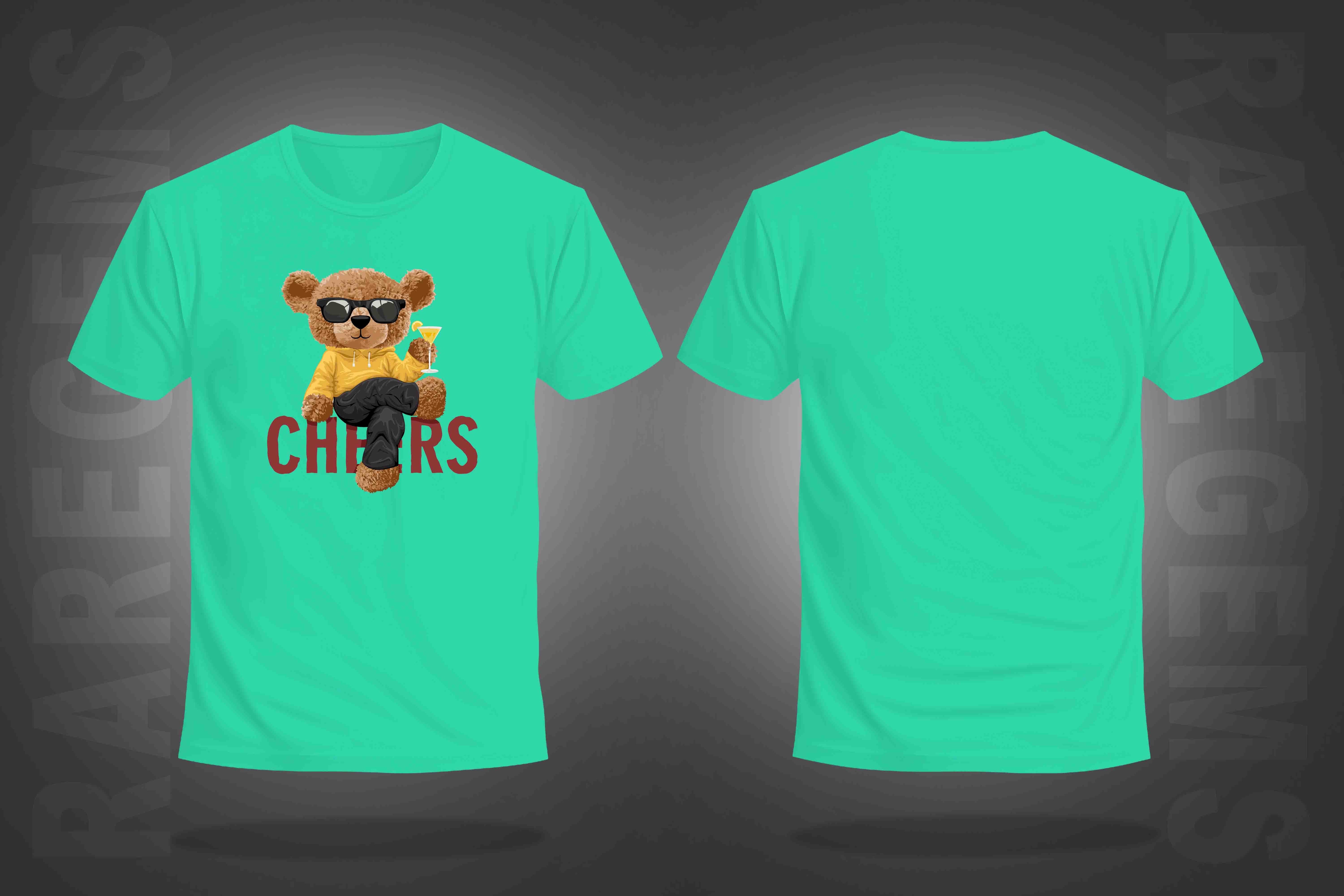 Mint Green Round Neck Half Sleeves Cheering Teddy Printed Regular T-Shirt