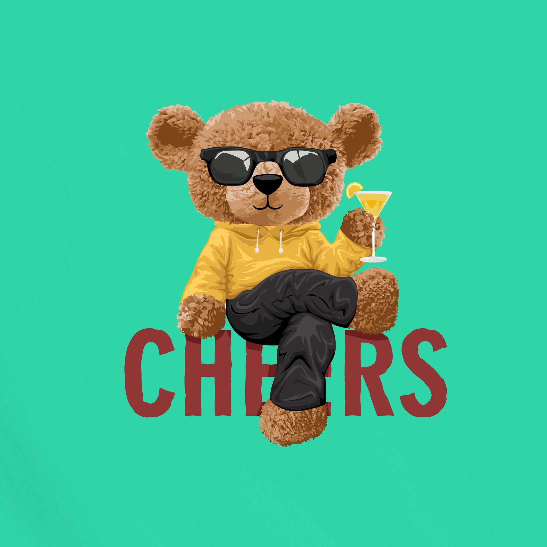 Mint Green Round Neck Half Sleeves Cheering Teddy Printed Regular T-Shirt