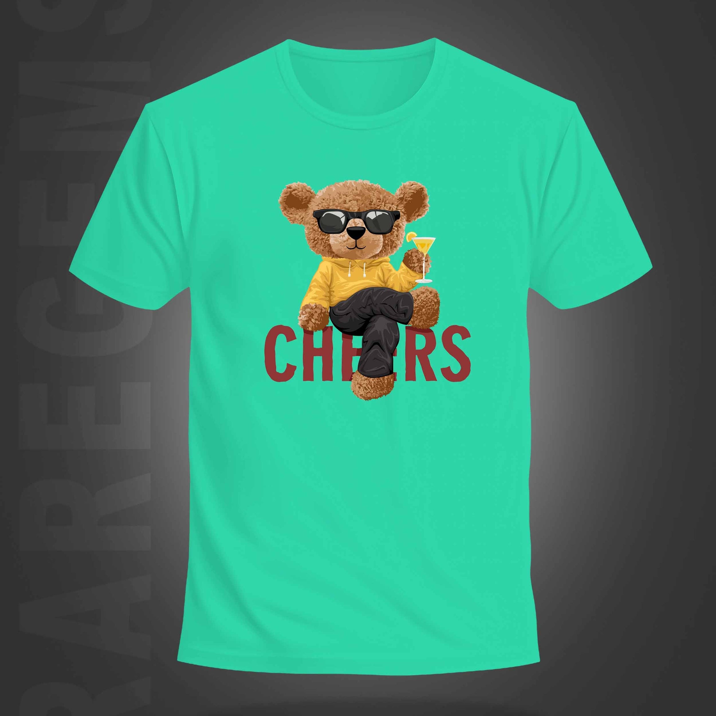 Mint Green Round Neck Half Sleeves Cheering Teddy Printed Regular T-Shirt