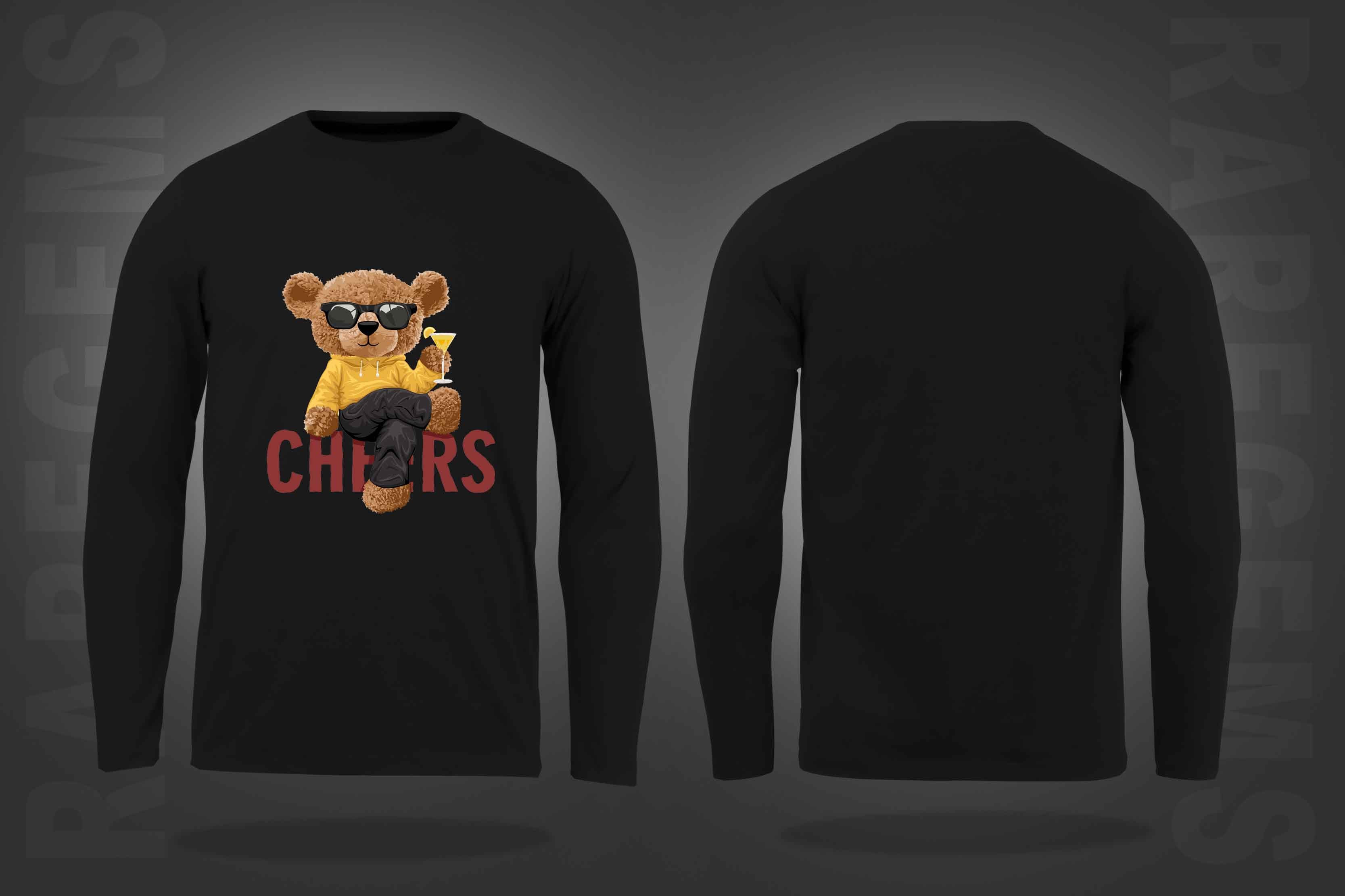 Black Round Neck Cheering Teddy Printed Full Sleeves T-Shirt