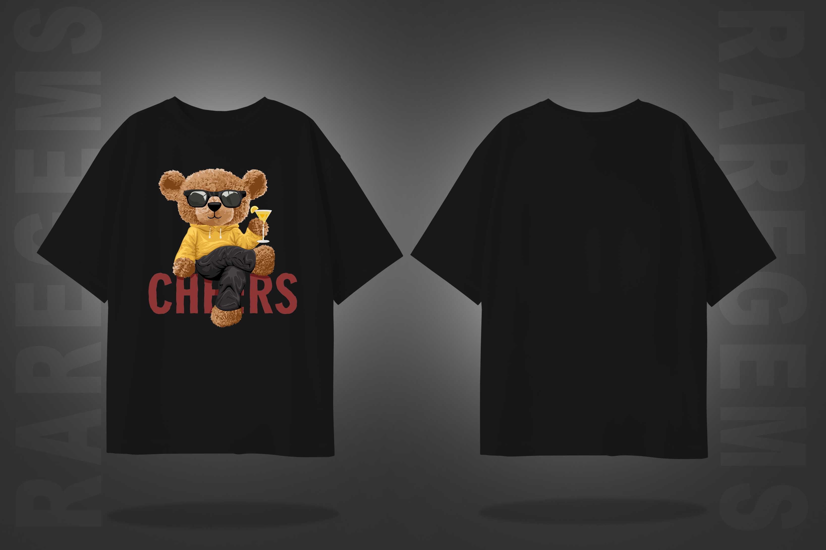 Black Half Sleeve Cheering Teddy Printed Oversized T-Shirt