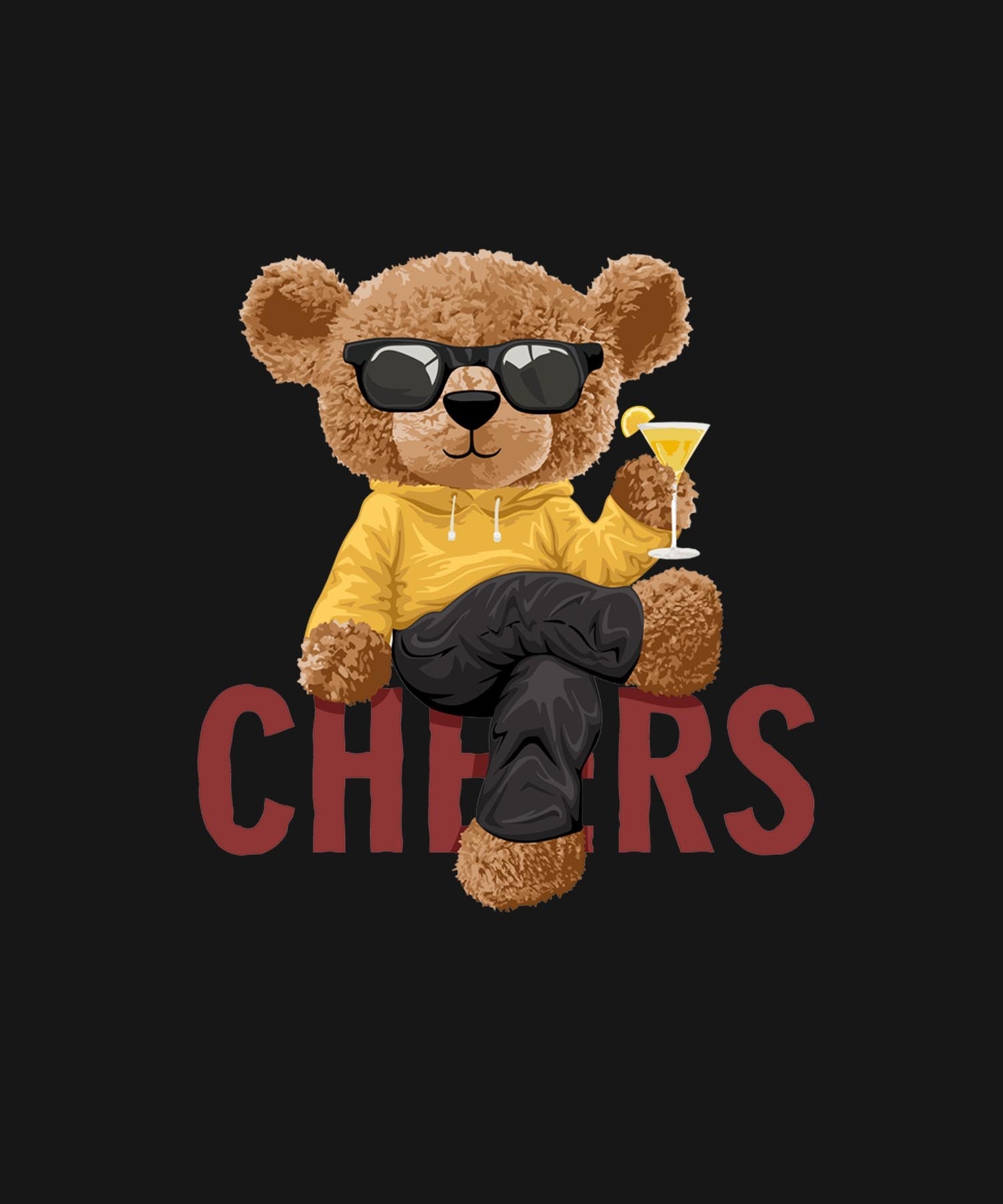 Black Half Sleeve Cheering Teddy Printed Oversized T-Shirt