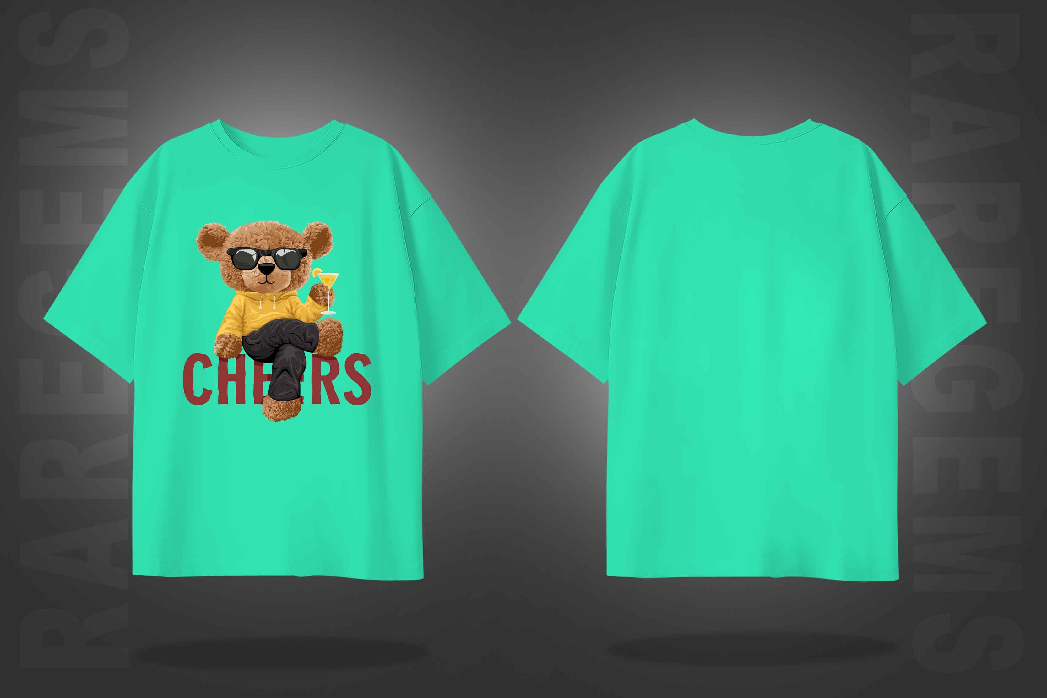 Mint Green Half Sleeve Cheering Teddy Printed Oversized T-Shirt