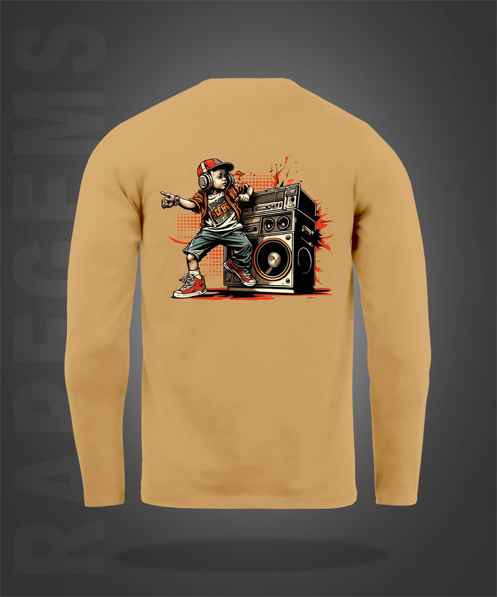 Beige Round Neck Hip Hop Boy Printed Full Sleeves T-Shirt