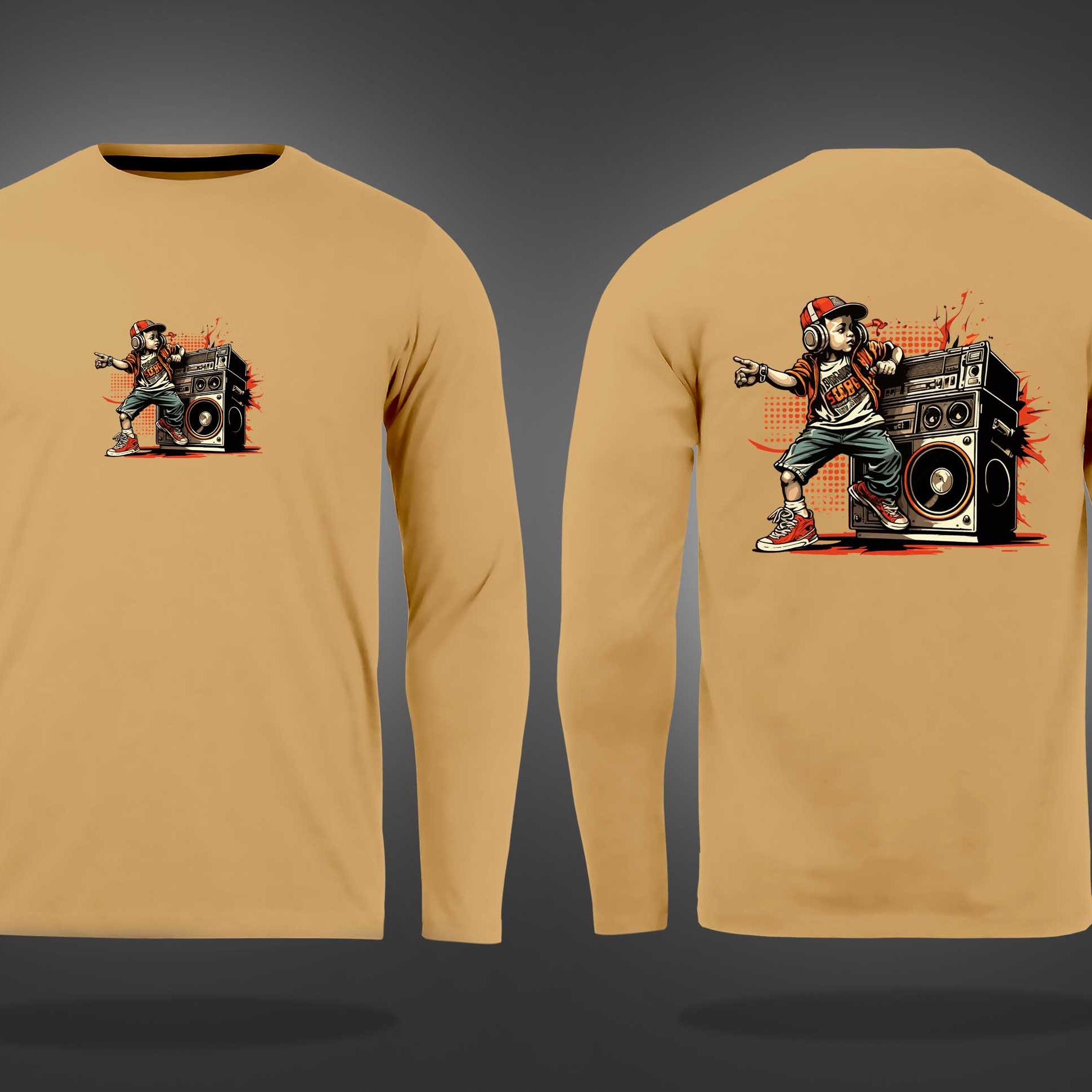 Beige Round Neck Hip Hop Boy Printed Full Sleeves T-Shirt