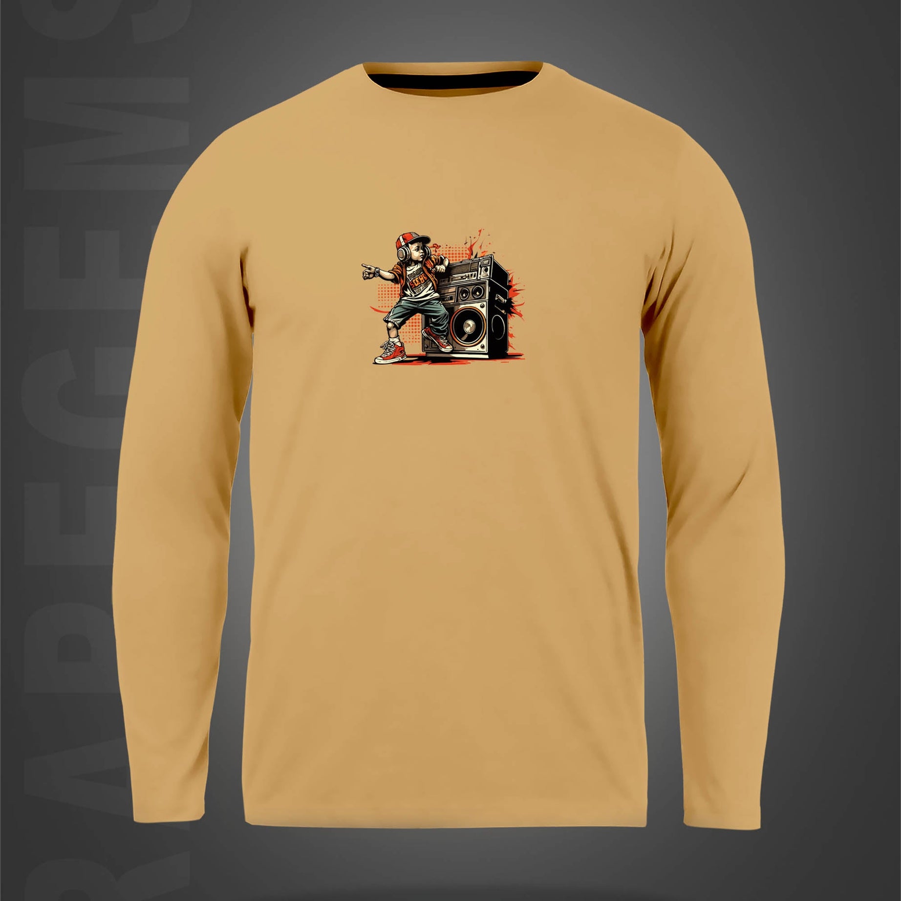 Beige Round Neck Hip Hop Boy Printed Full Sleeves T-Shirt