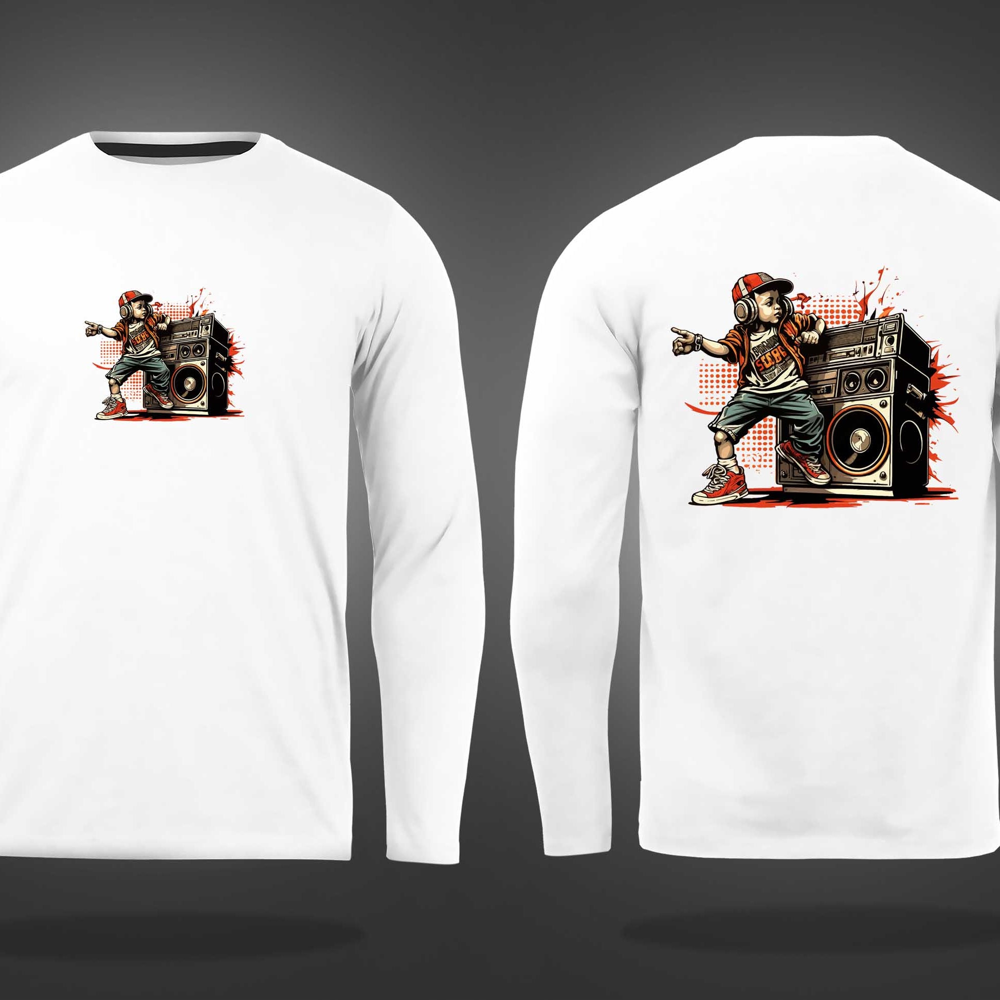 White Round Neck Hip Hop Boy Printed Full Sleeves T-Shirt