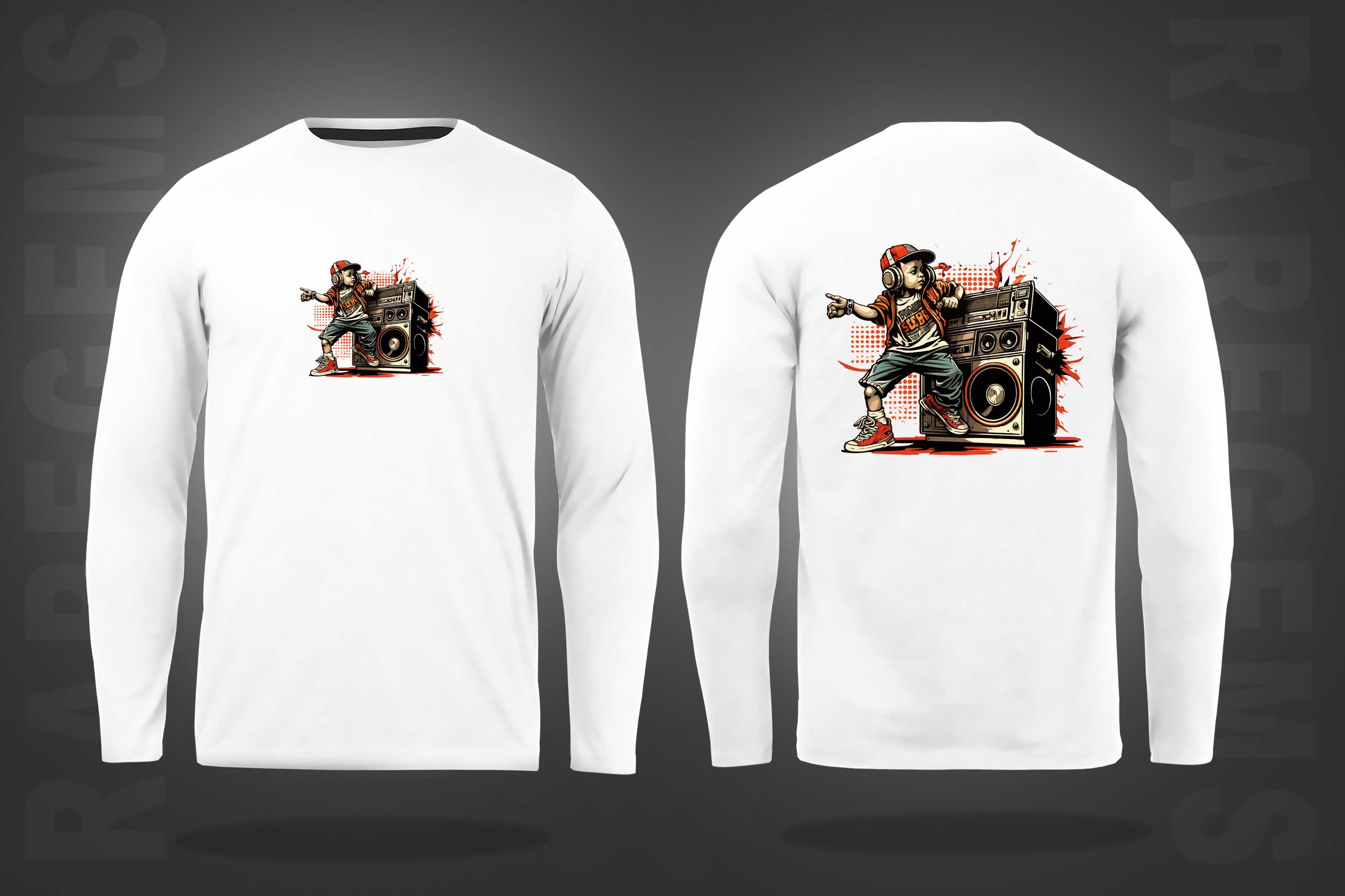 White Round Neck Hip Hop Boy Printed Full Sleeves T-Shirt