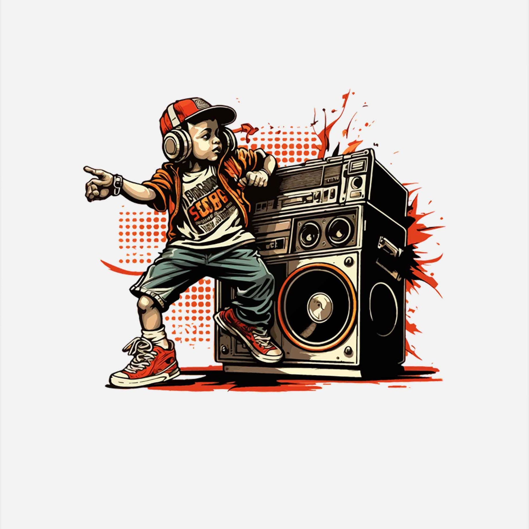 White Round Neck Hip Hop Boy Printed Full Sleeves T-Shirt