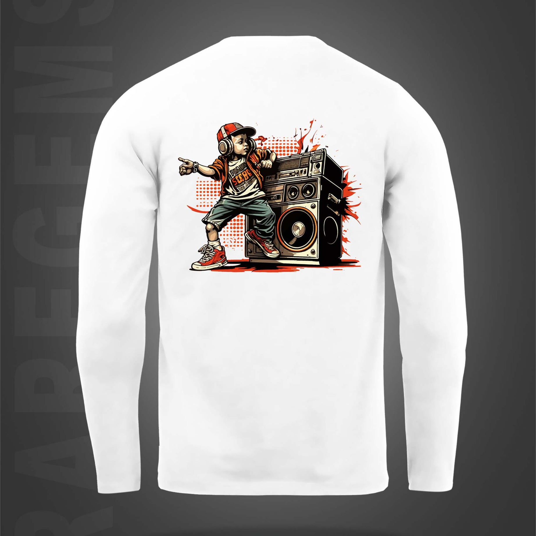 White Round Neck Hip Hop Boy Printed Full Sleeves T-Shirt