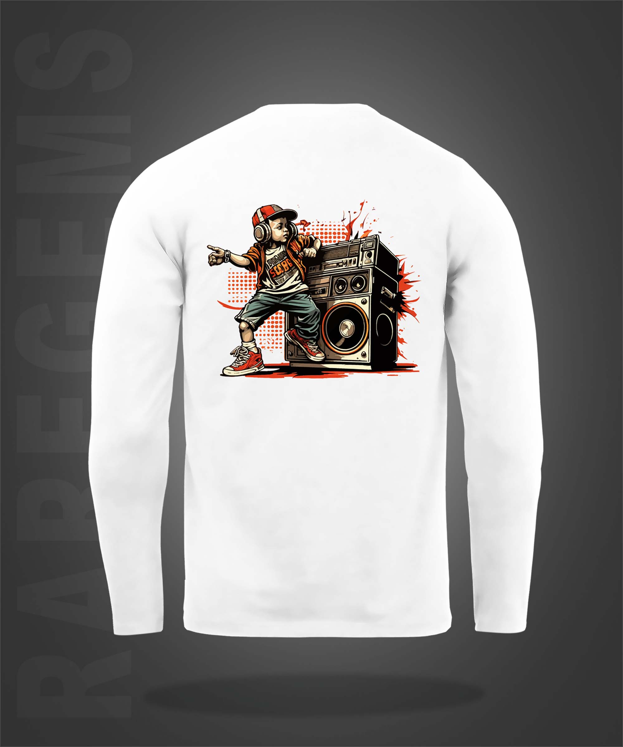 White Round Neck Hip Hop Boy Printed Full Sleeves T-Shirt