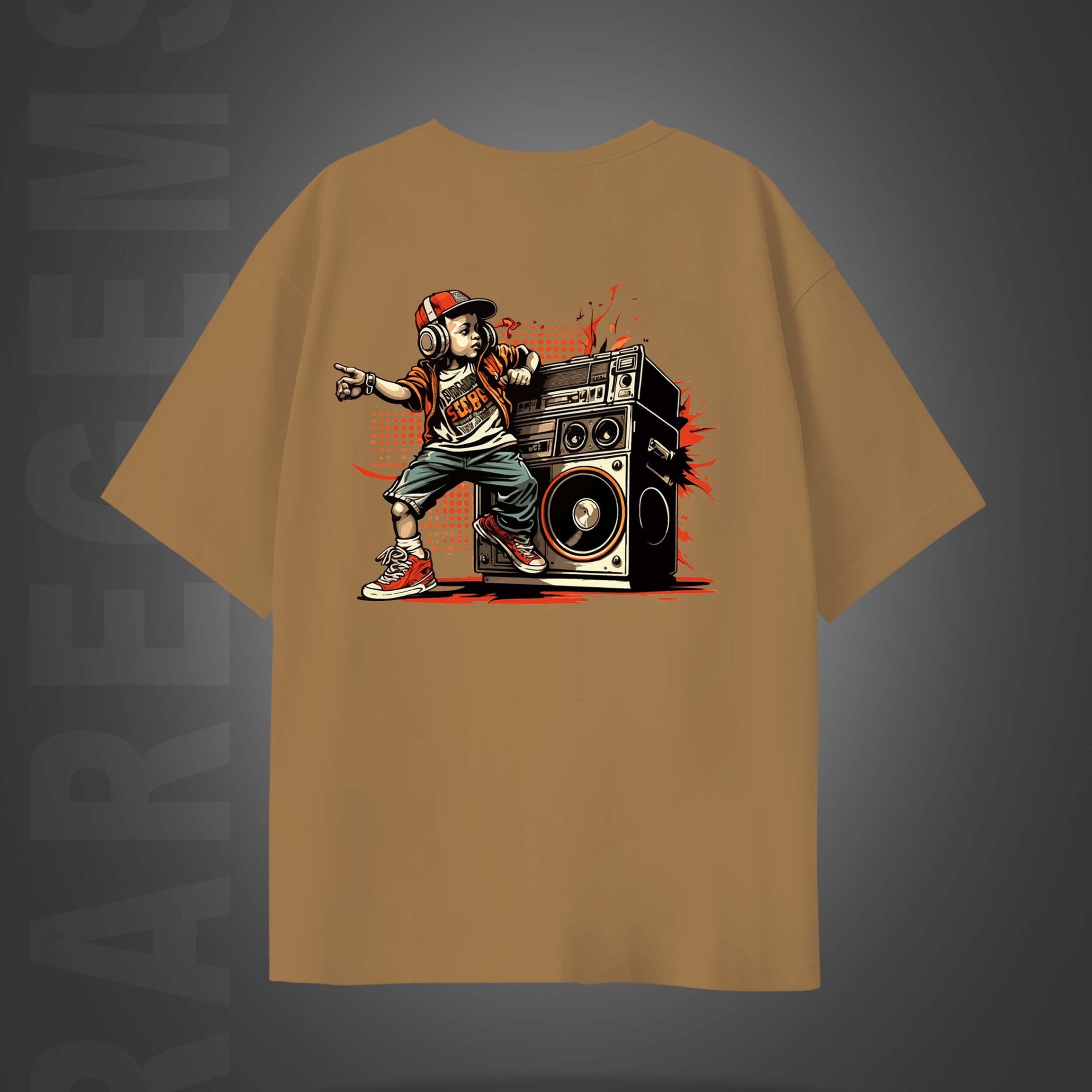 Beige Half Sleeve Hip-Hop Boy Printed Oversized T-Shirt