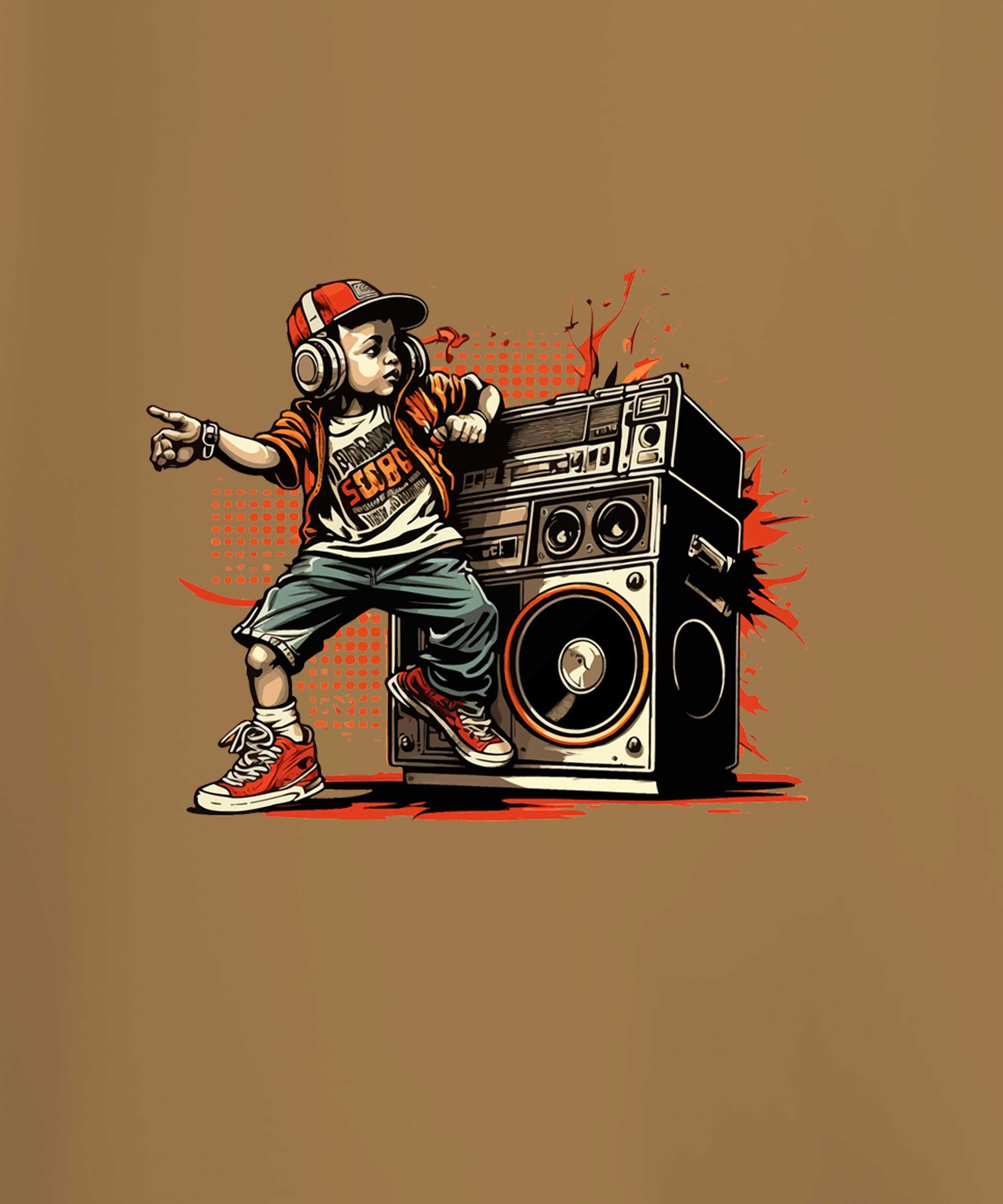 Beige Half Sleeve Hip-Hop Boy Printed Oversized T-Shirt