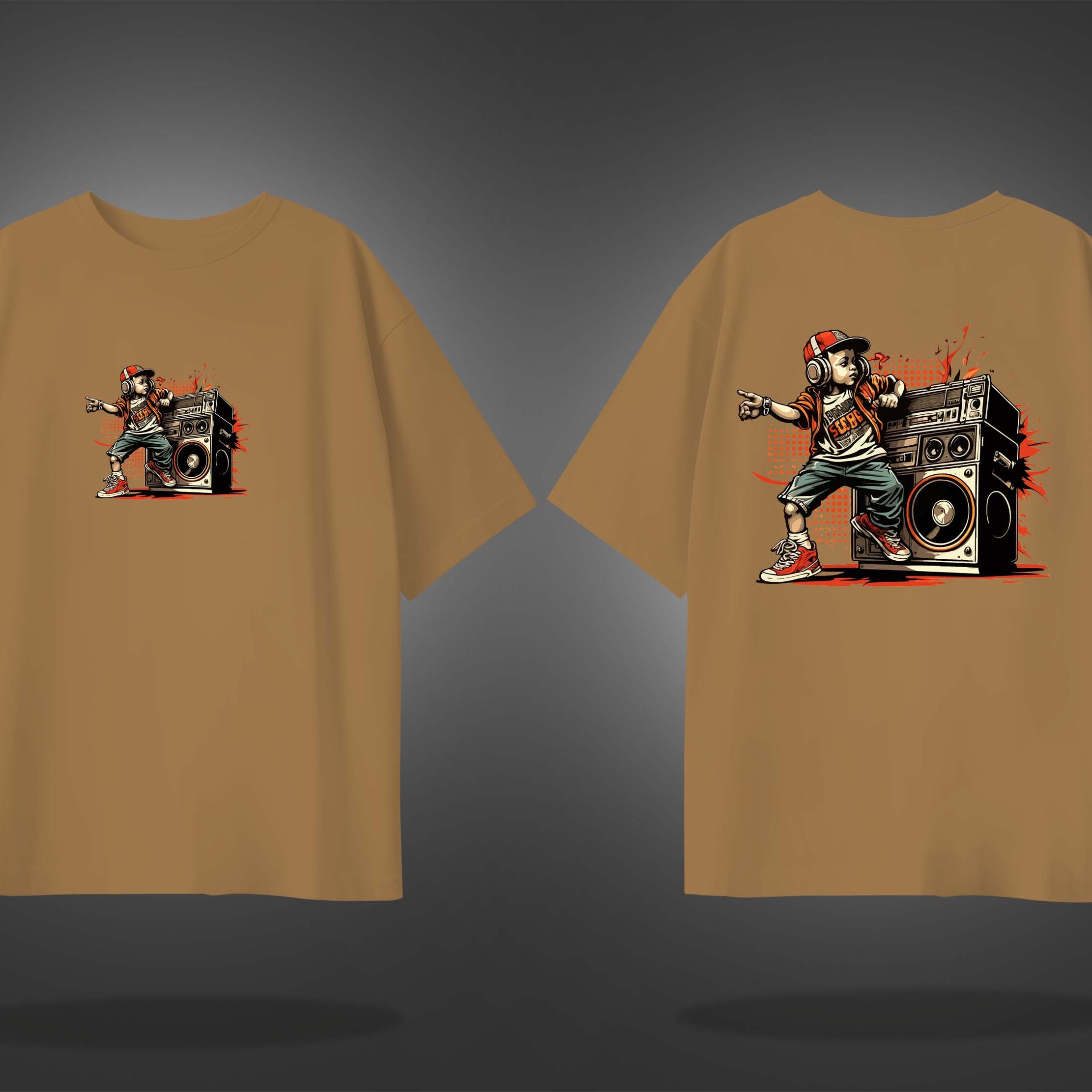 Beige Half Sleeve Hip-Hop Boy Printed Oversized T-Shirt