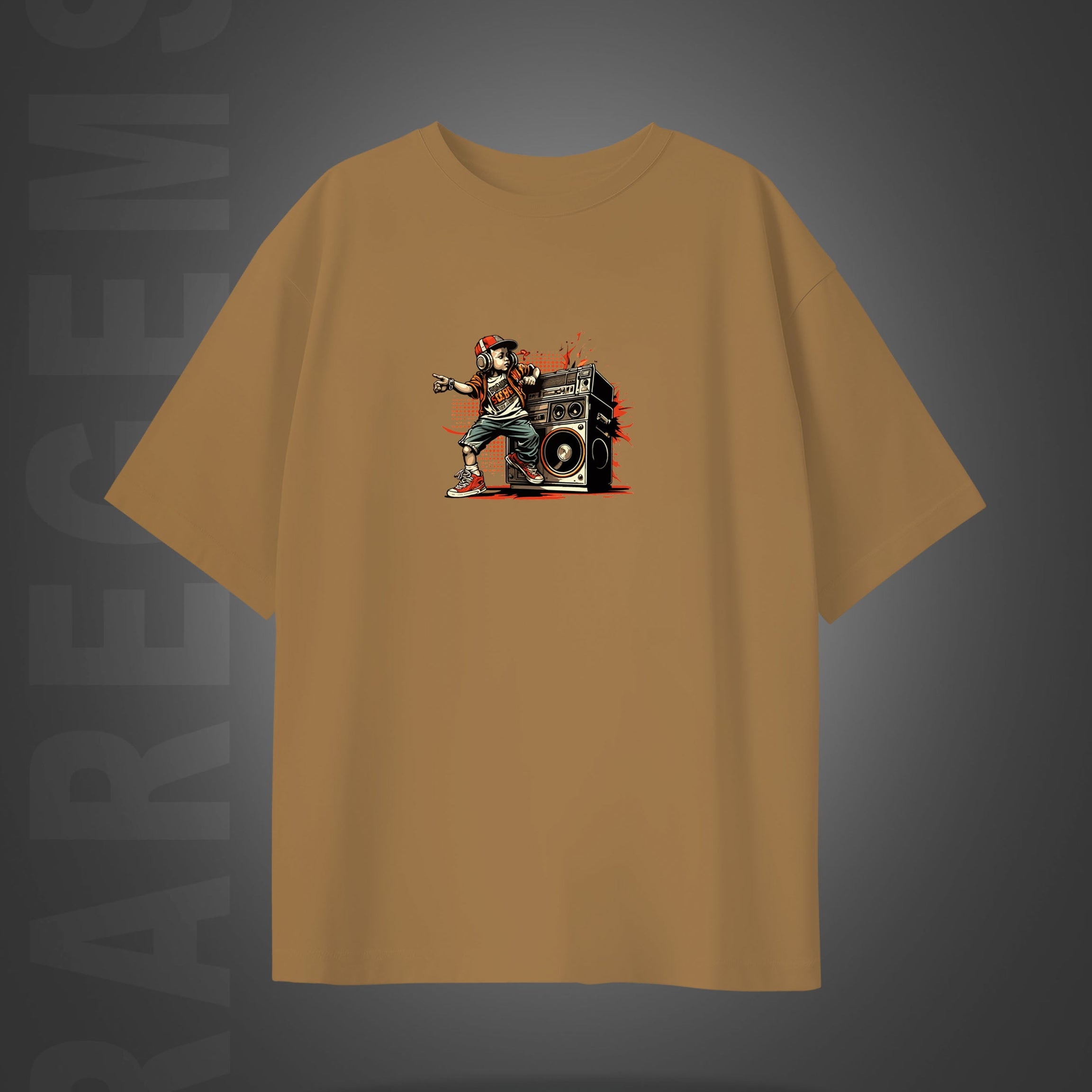 Beige Half Sleeve Hip-Hop Boy Printed Oversized T-Shirt