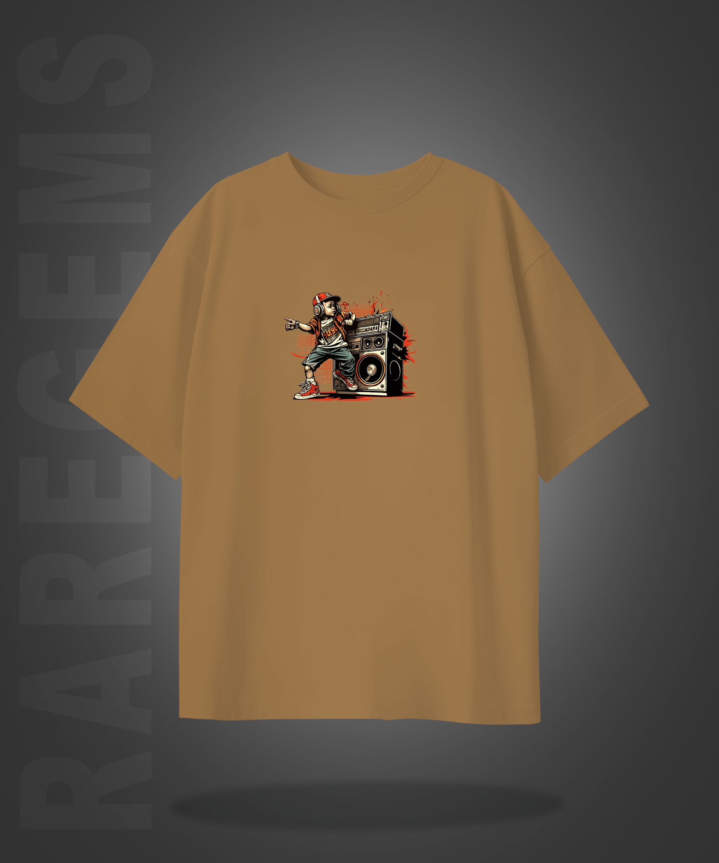 Beige Half Sleeve Hip-Hop Boy Printed Oversized T-Shirt