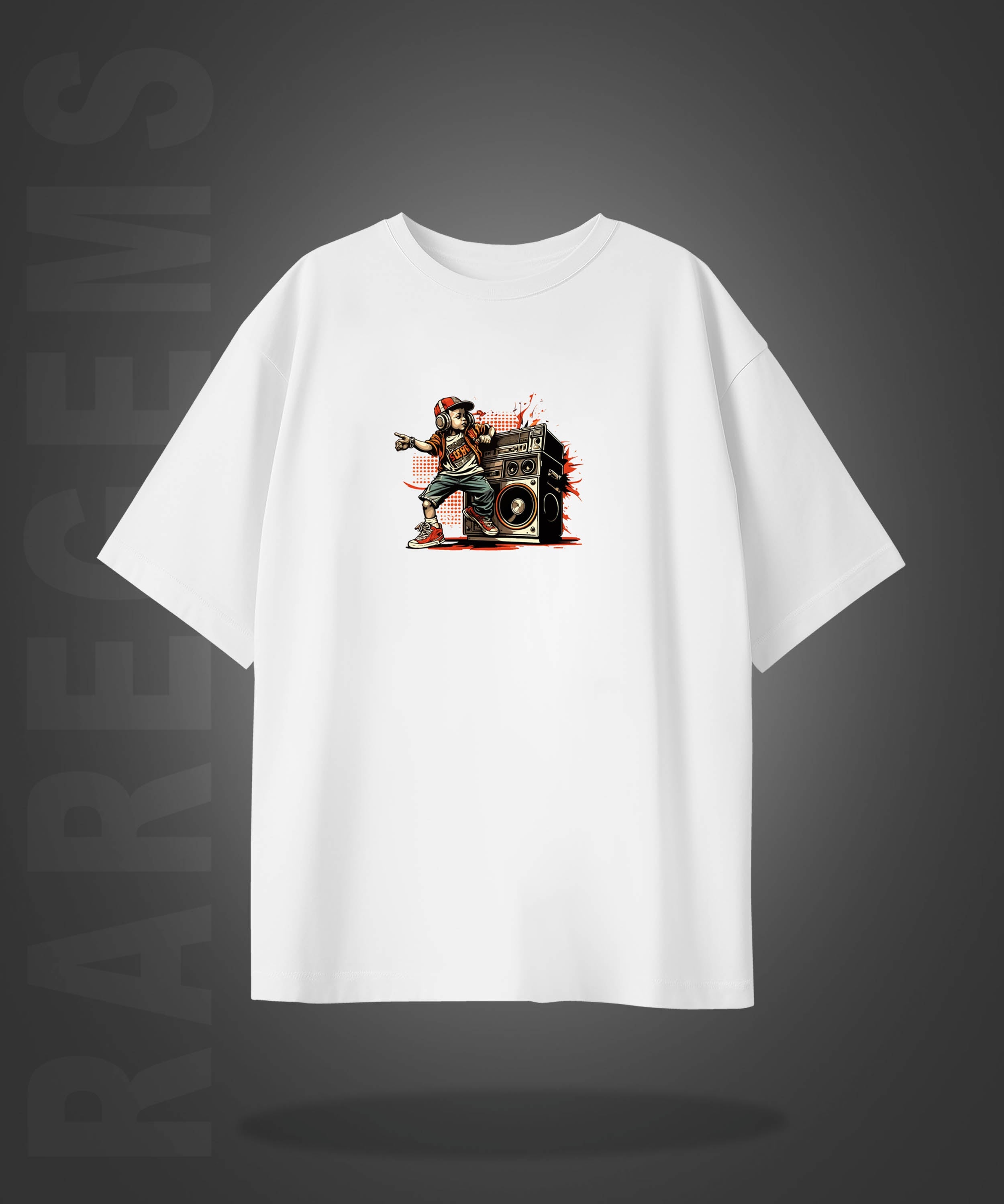 White Half Sleeve Hip-Hop Boy Printed Oversized T-Shirt