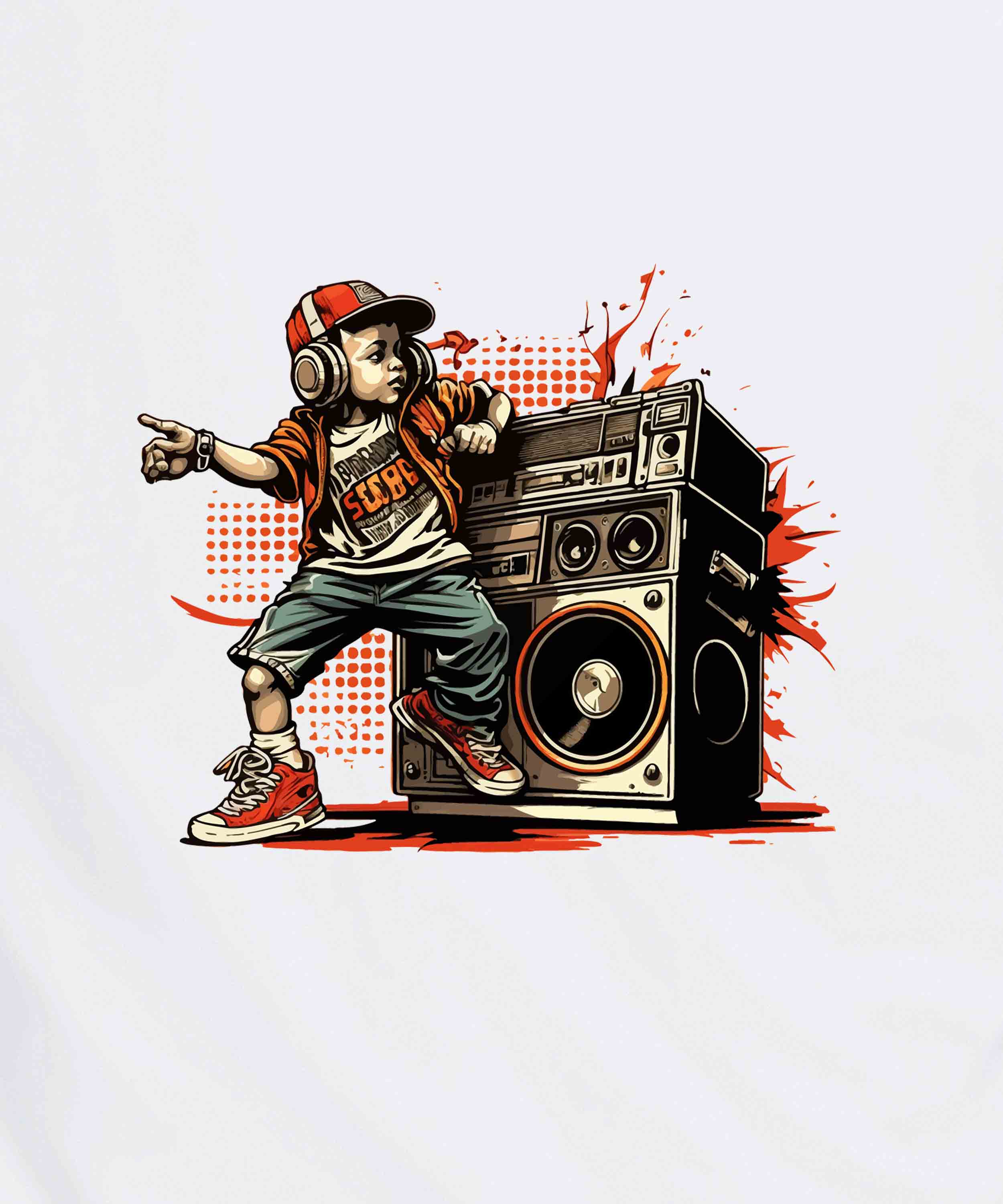 White Half Sleeve Round Neck Hip-Hop Boy Printed Regular T-Shirt