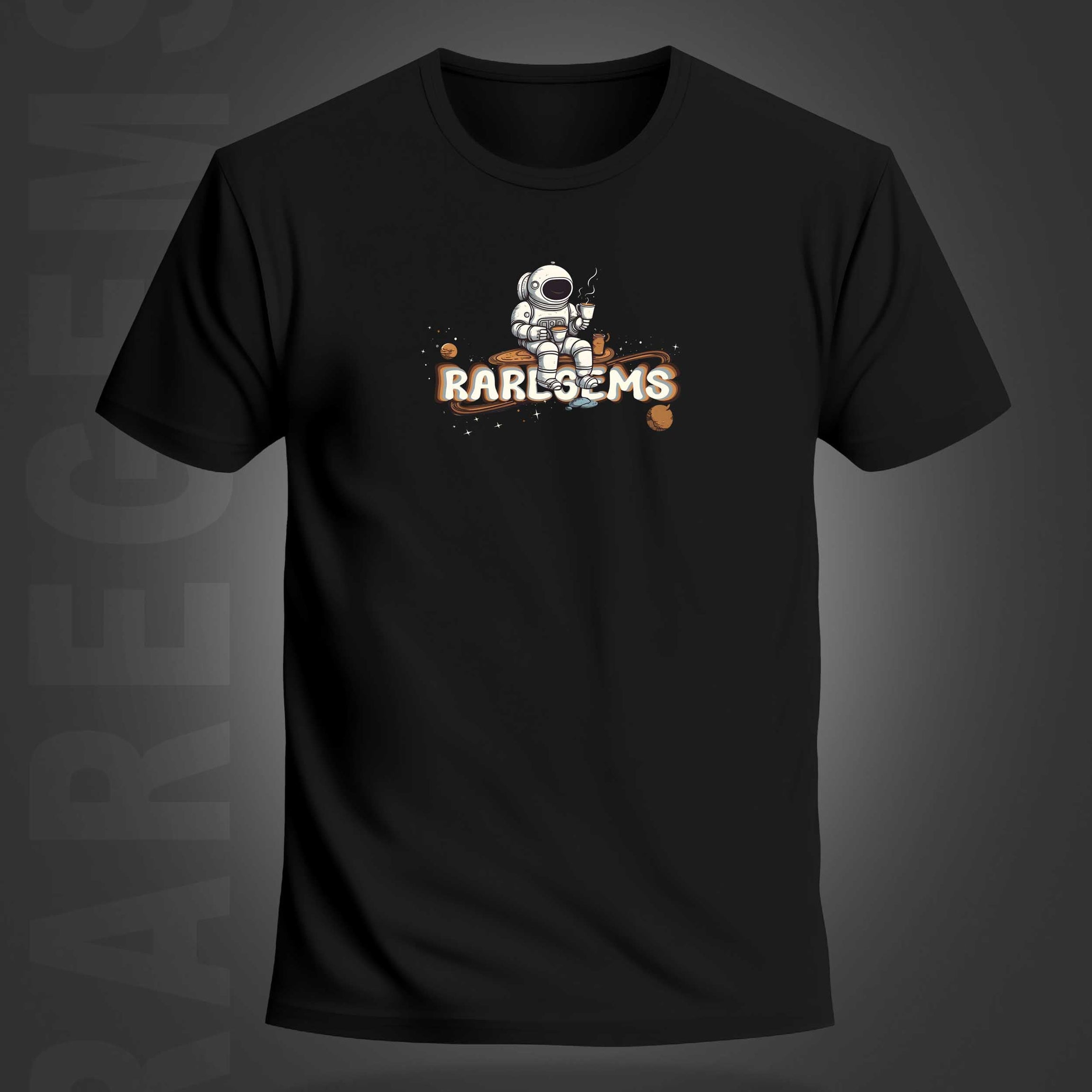 Black Half Sleeve Round Neck Astronaut Sipping Tea Printed Regular T-Shirt