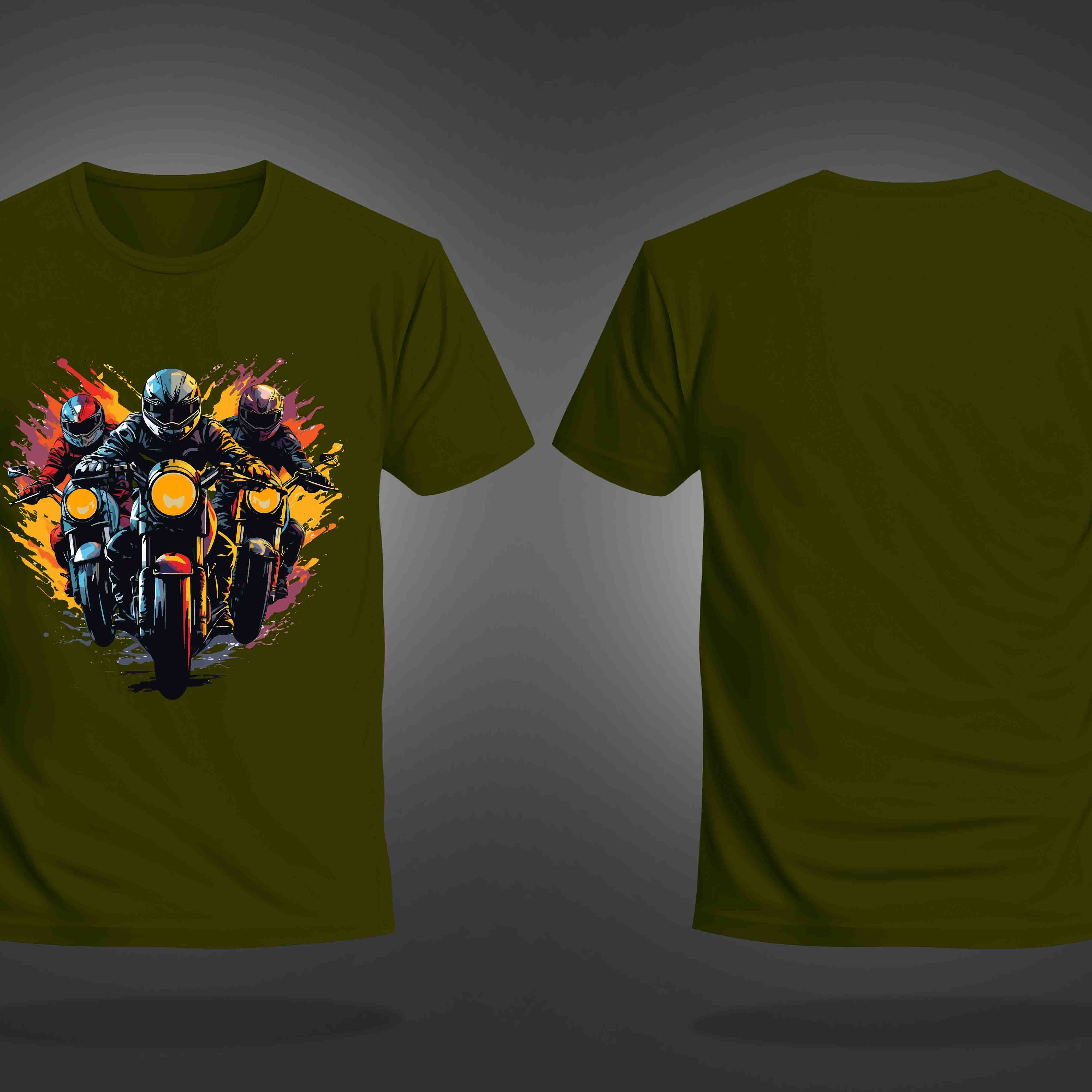 Olive Green Half Sleeves Round Neck Three Bikers Printed Regular T-Shirt