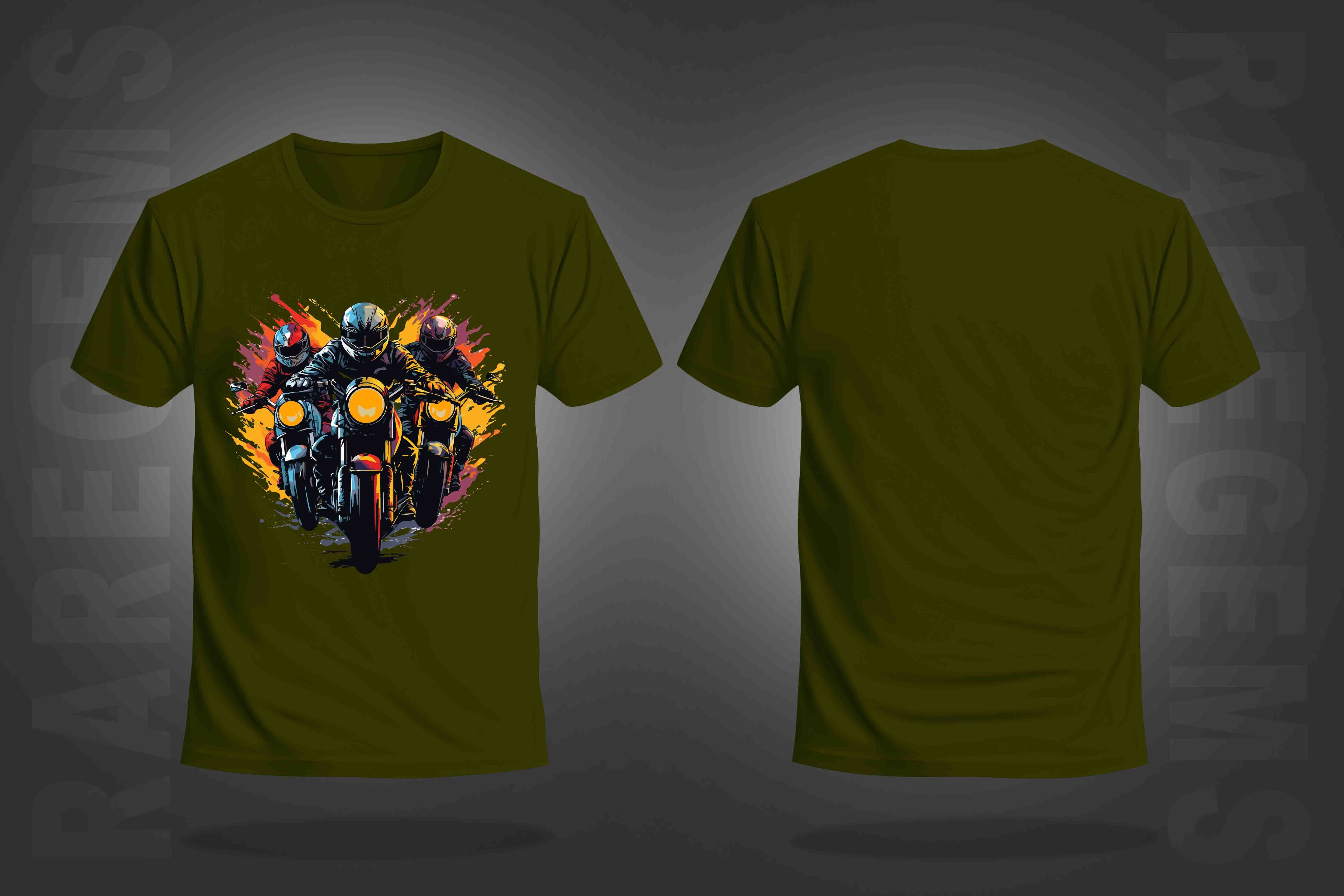 Olive Green Half Sleeves Round Neck Three Bikers Printed Regular T-Shirt