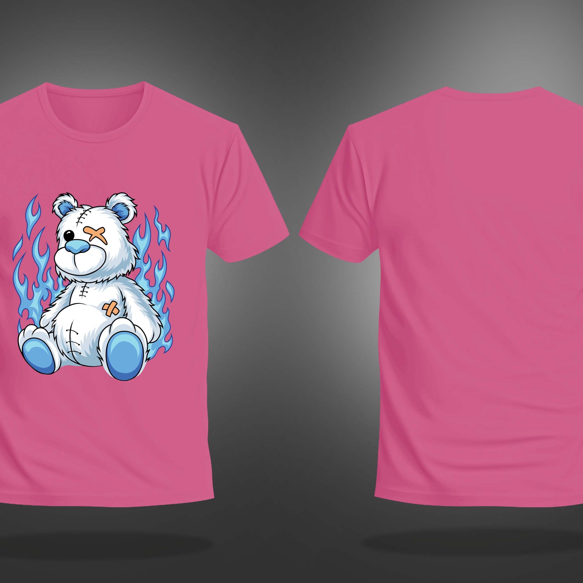 Pink Round Neck Half Sleeve Burning Teddy Printed Regular T-Shirt