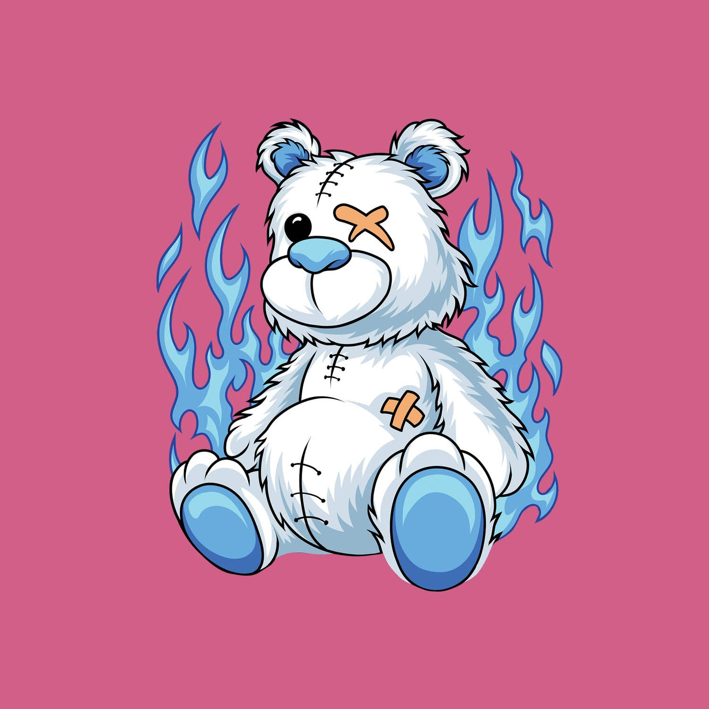Pink Round Neck Half Sleeve Burning Teddy Printed Regular T-Shirt