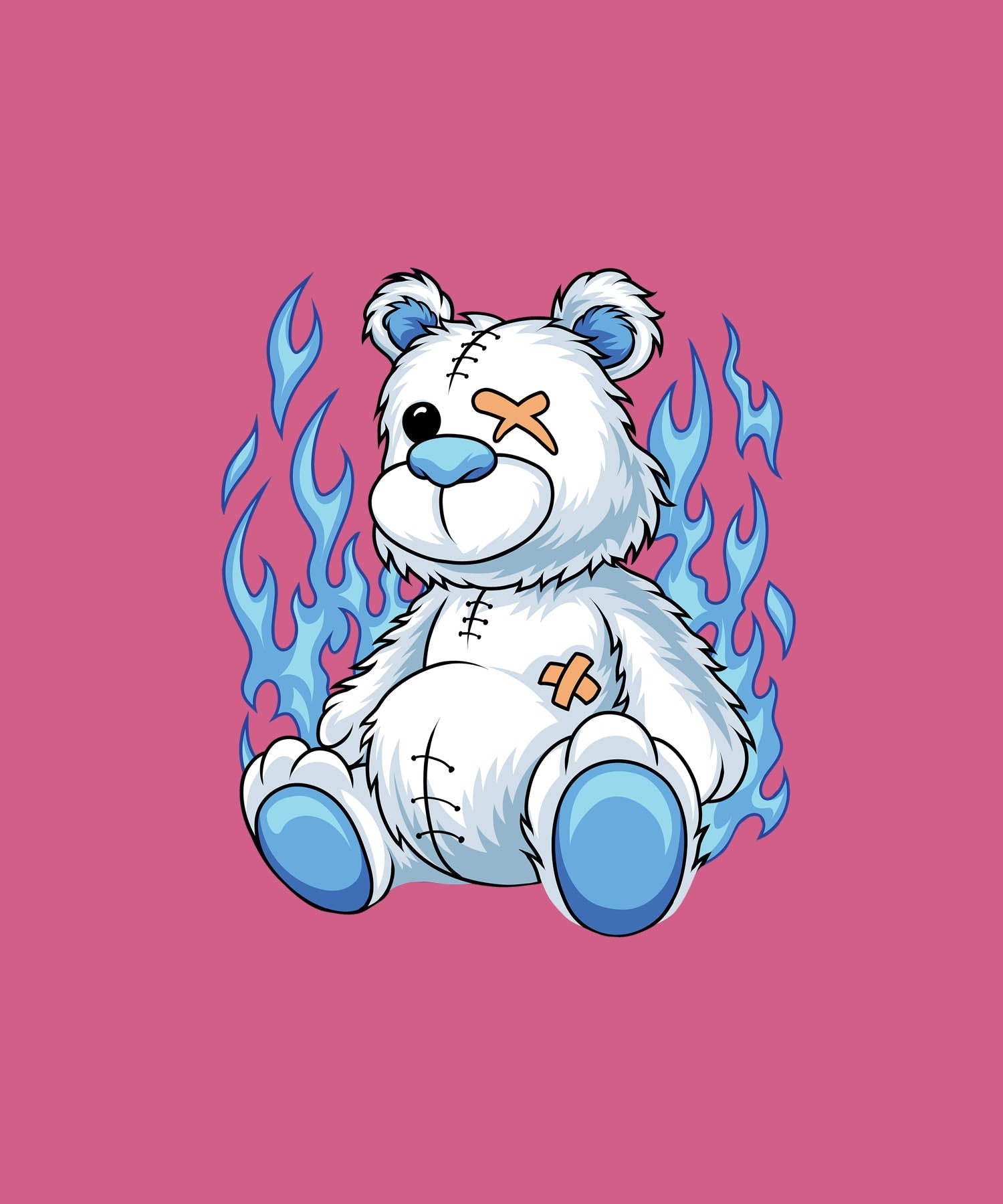 Pink Round Neck Half Sleeve Burning Teddy Printed Regular T-Shirt
