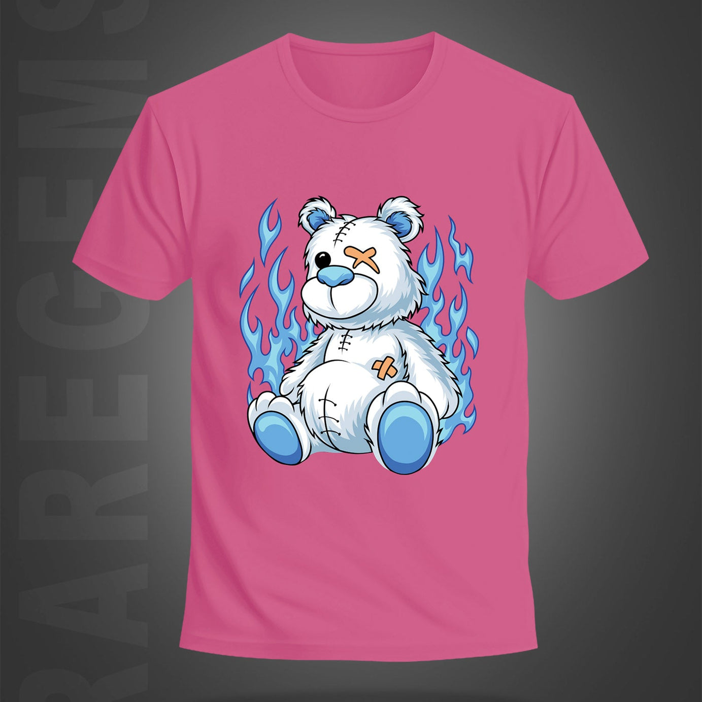 Pink Round Neck Half Sleeve Burning Teddy Printed Regular T-Shirt