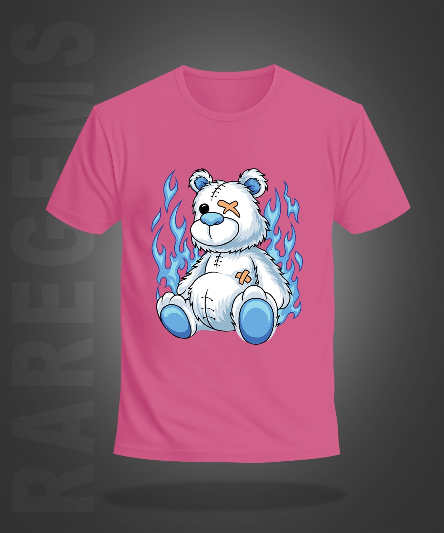 Pink Round Neck Half Sleeve Burning Teddy Printed Regular T-Shirt