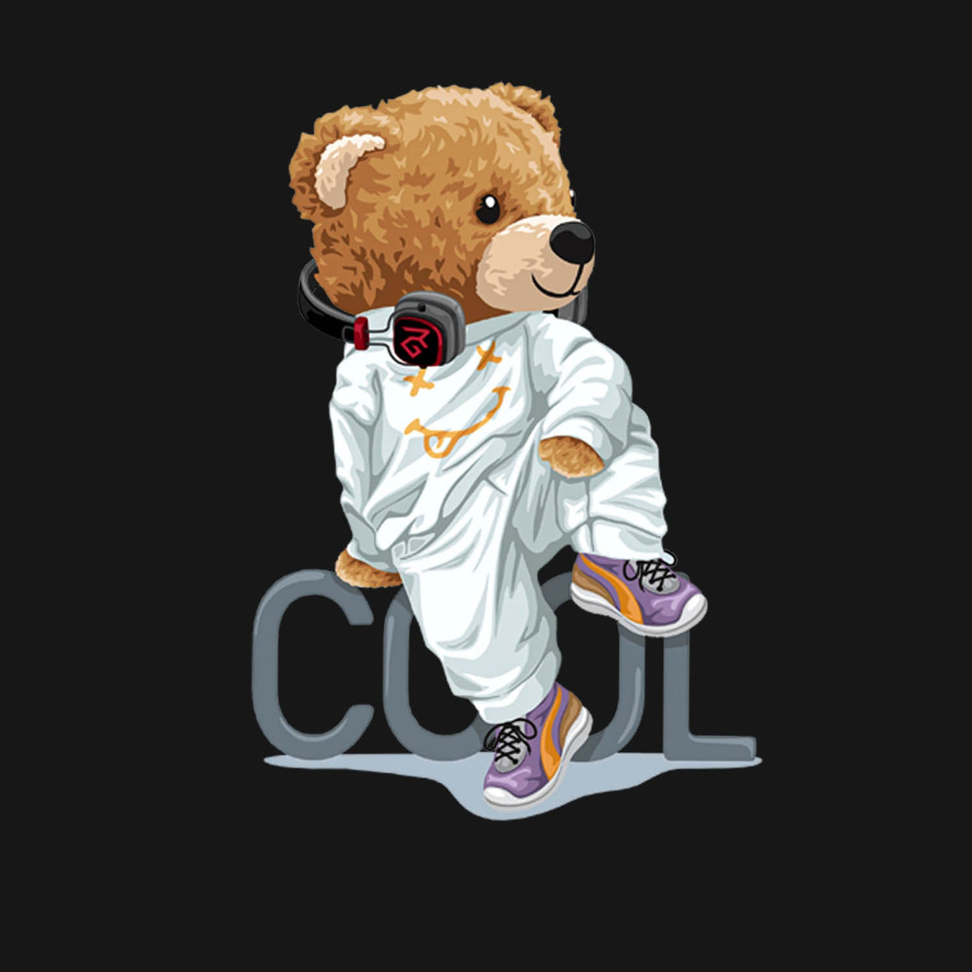 Black Round Neck Cool And Modern Teddy Printed Full Sleeves T-Shirt