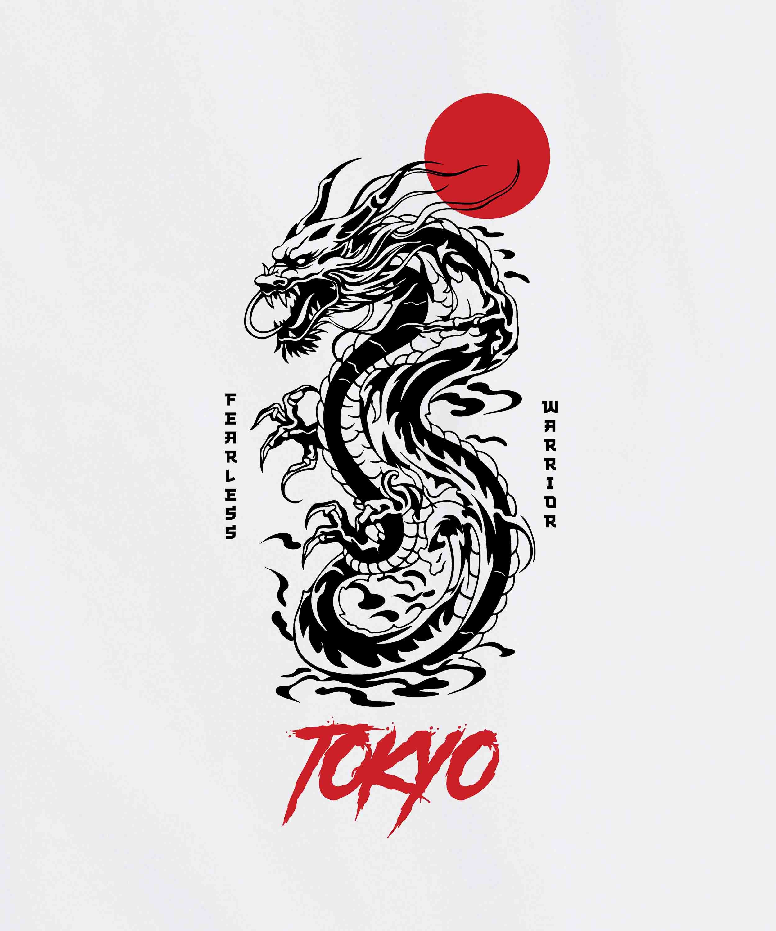 White Round Neck Half Sleeve Tokyo Dragon Printed Regular T-Shirt