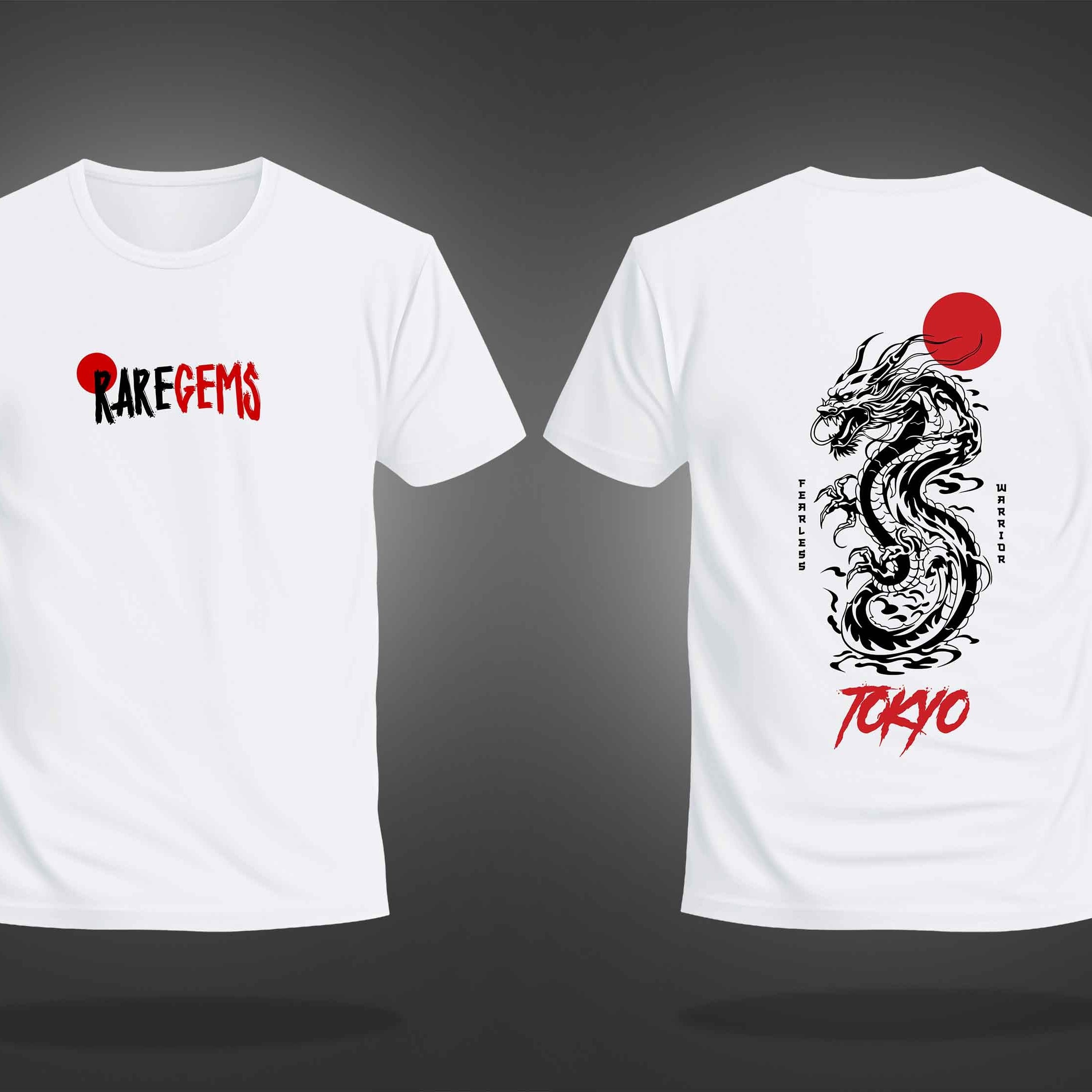 White Round Neck Half Sleeve Tokyo Dragon Printed Regular T-Shirt