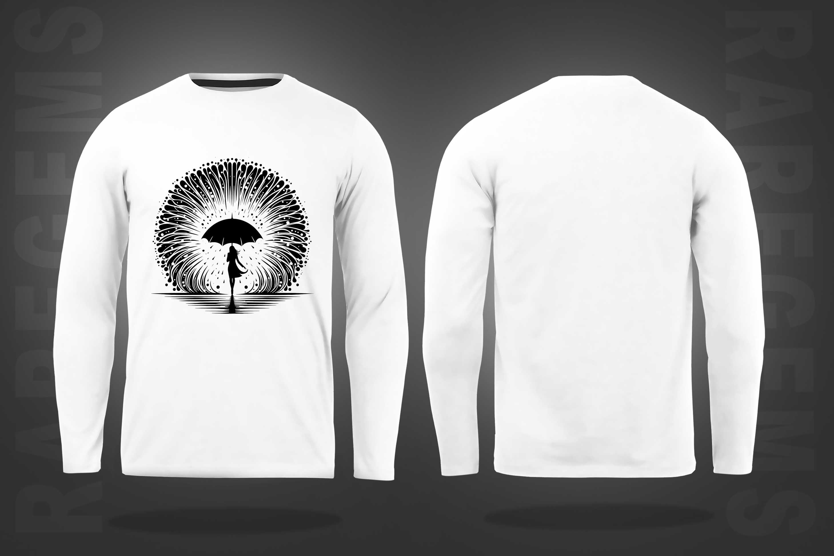 White Round Neck Girl Holding An Umbrella Printed Full Sleeves T-Shirt