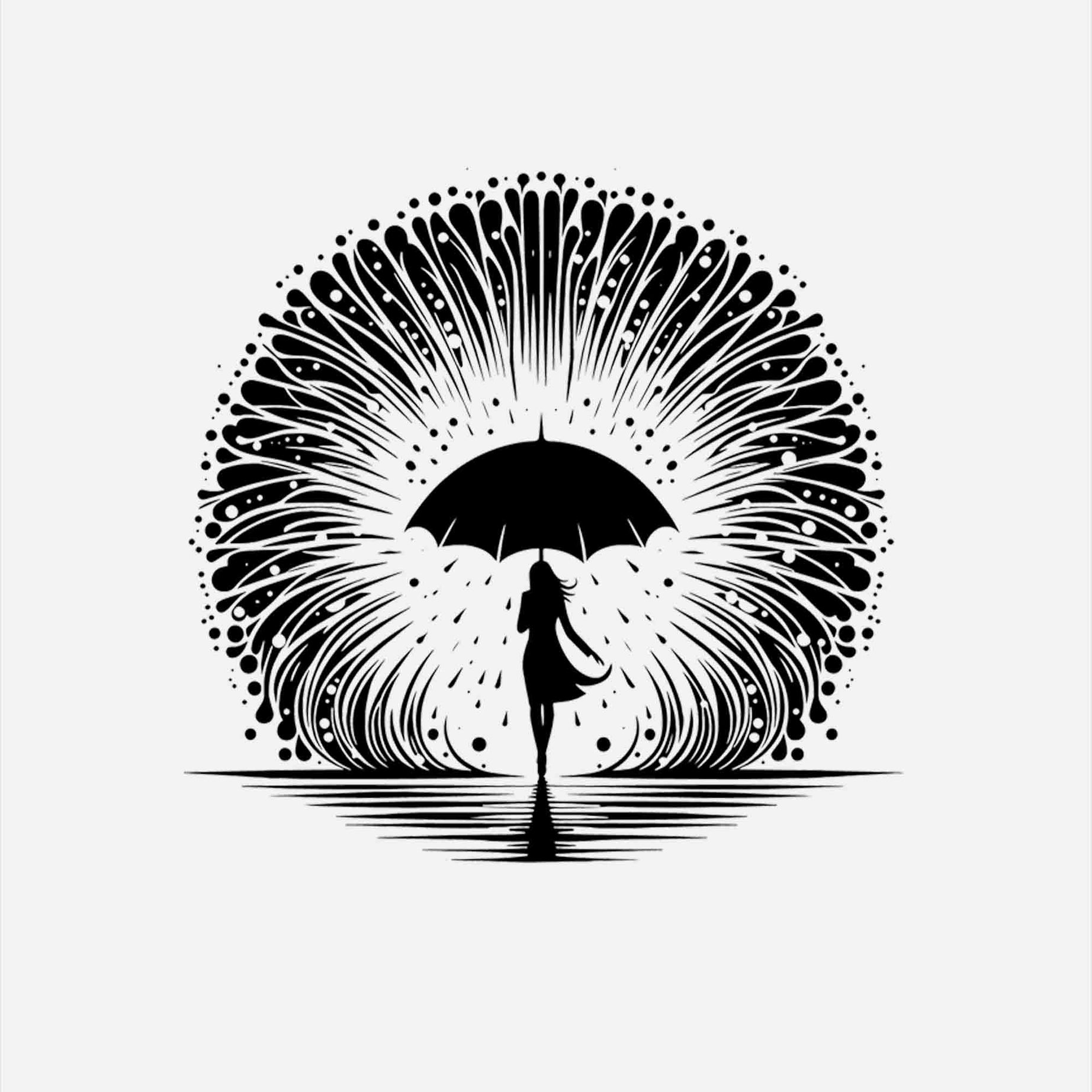 White Round Neck Girl Holding An Umbrella Printed Full Sleeves T-Shirt