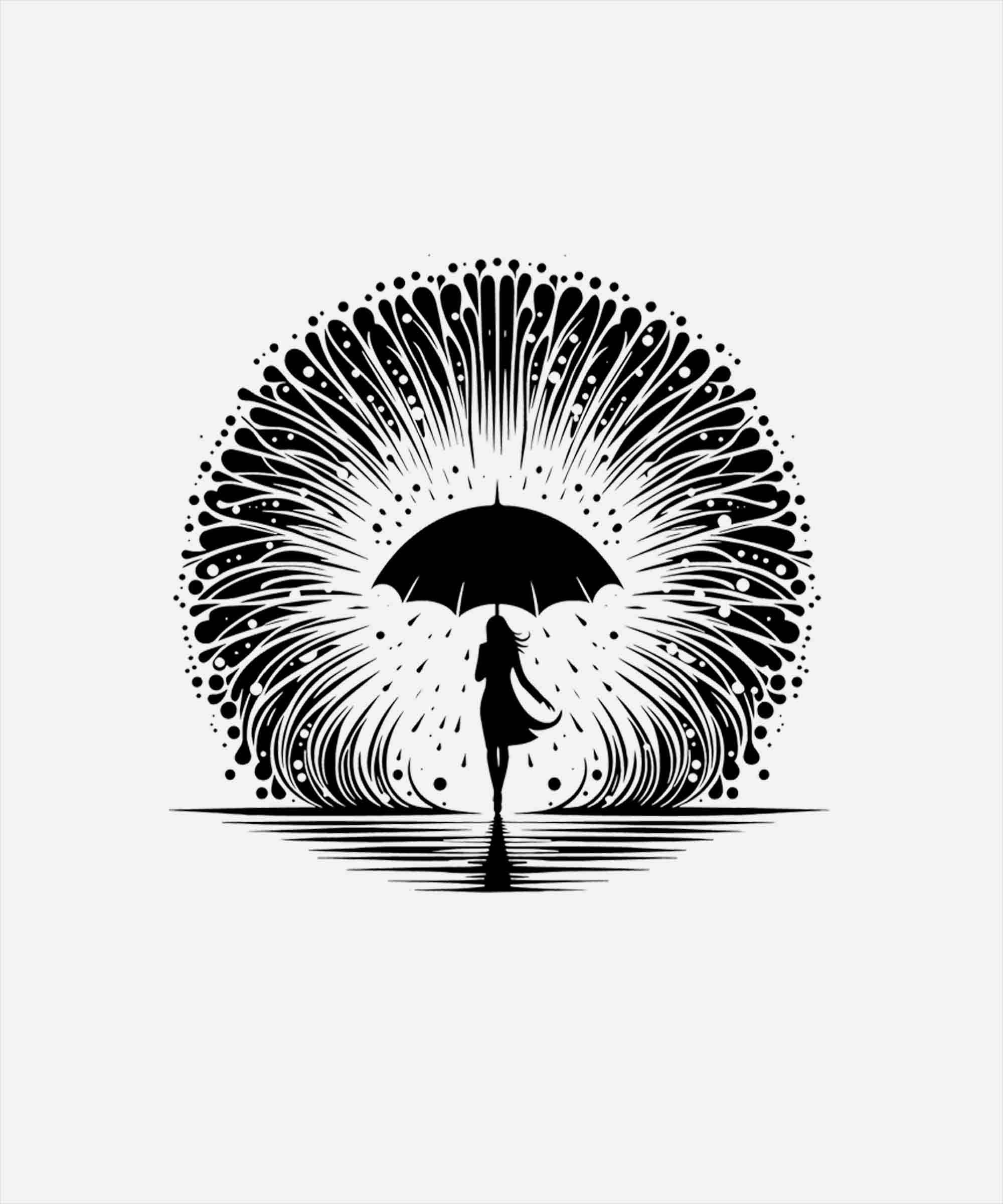 White Round Neck Girl Holding An Umbrella Printed Full Sleeves T-Shirt