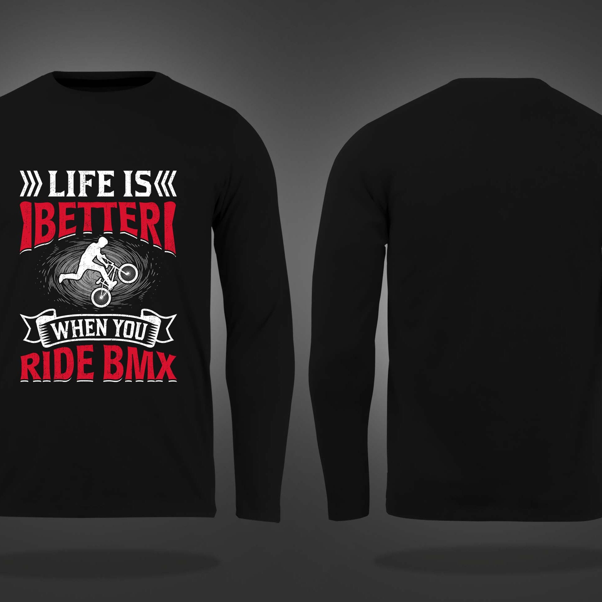 Black Round Neck Ride BMX Printed Full Sleeves T-Shirt