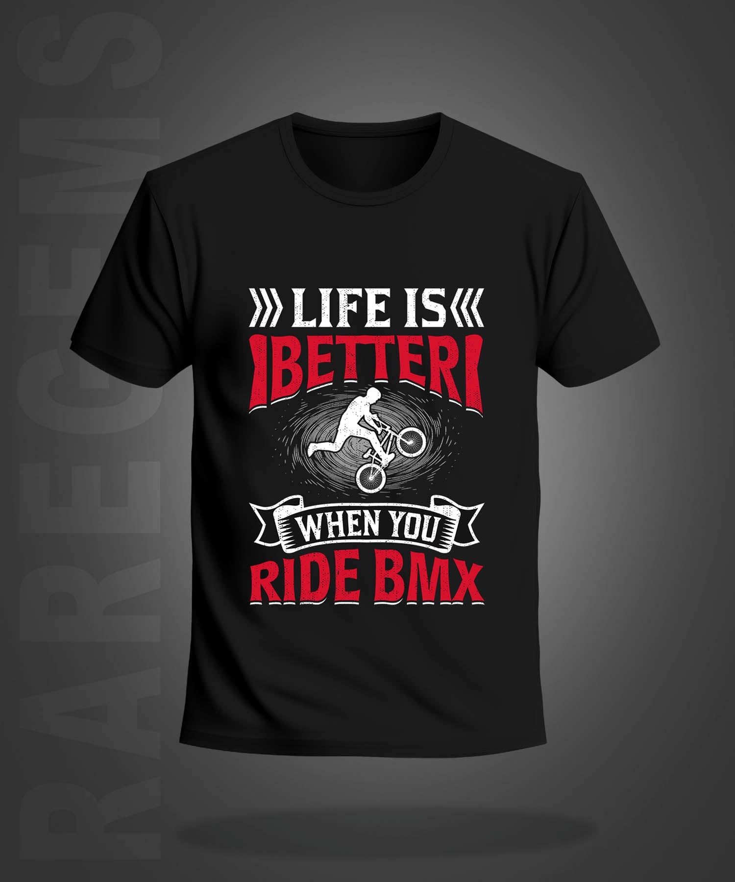 Black Half Sleeve Round Neck Ride BMX  Printed Regular T-Shirt