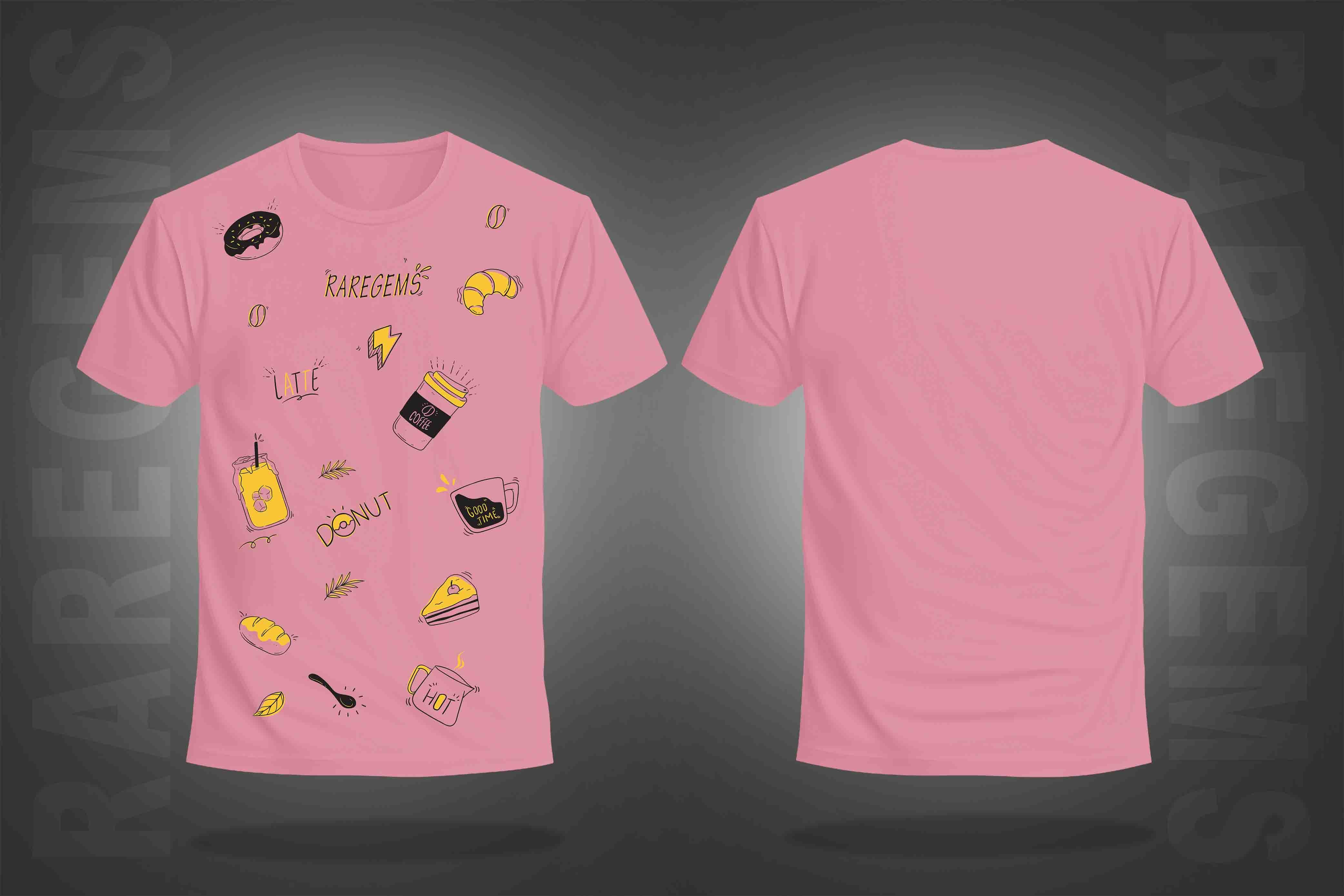 Peach Round Neck Half Sleeve Latte Donut Coffee Printed Regular T-Shirt