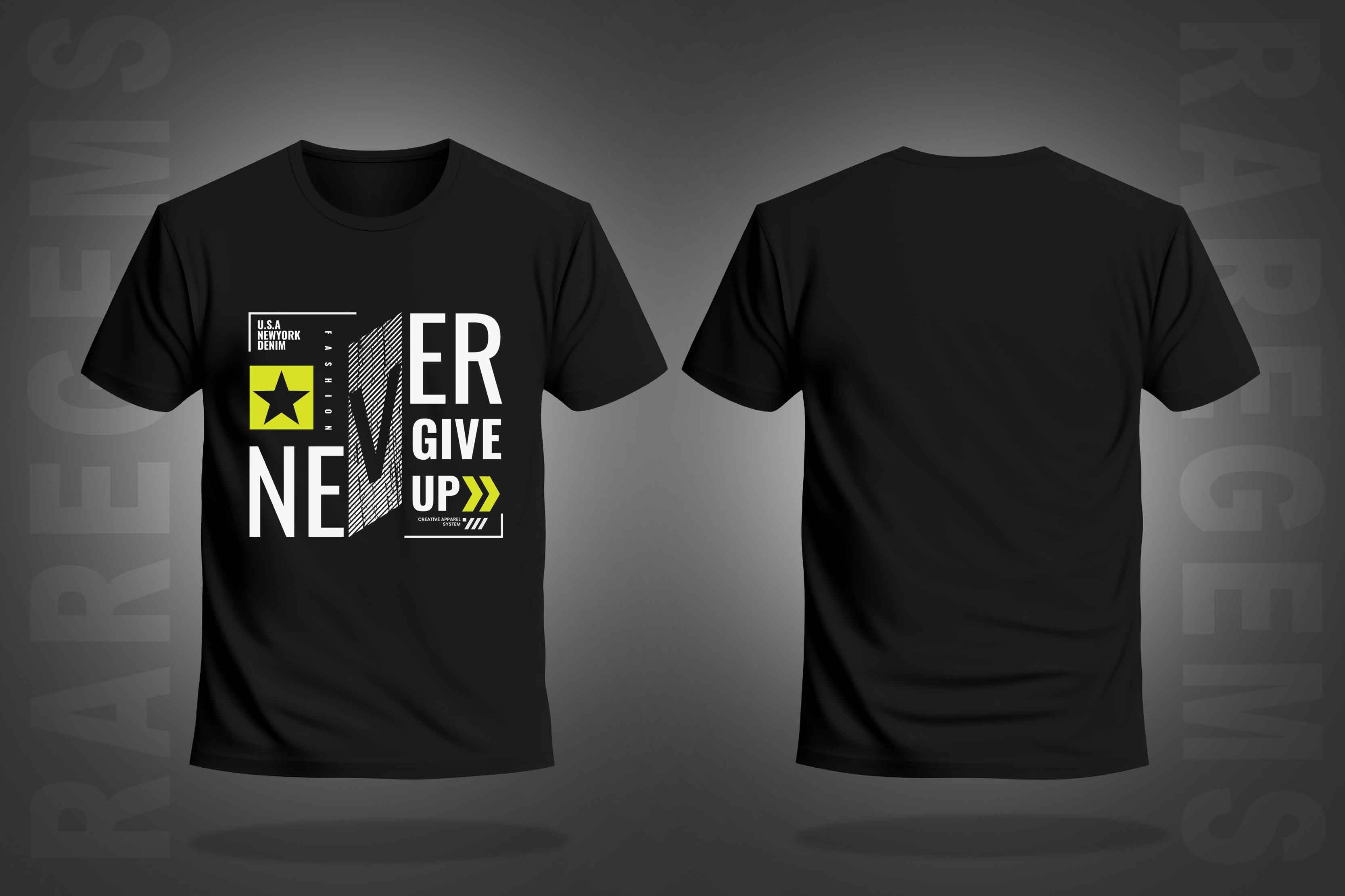 Black Half Sleeves Round Neck Never Give Up Printed Regular T-Shirt