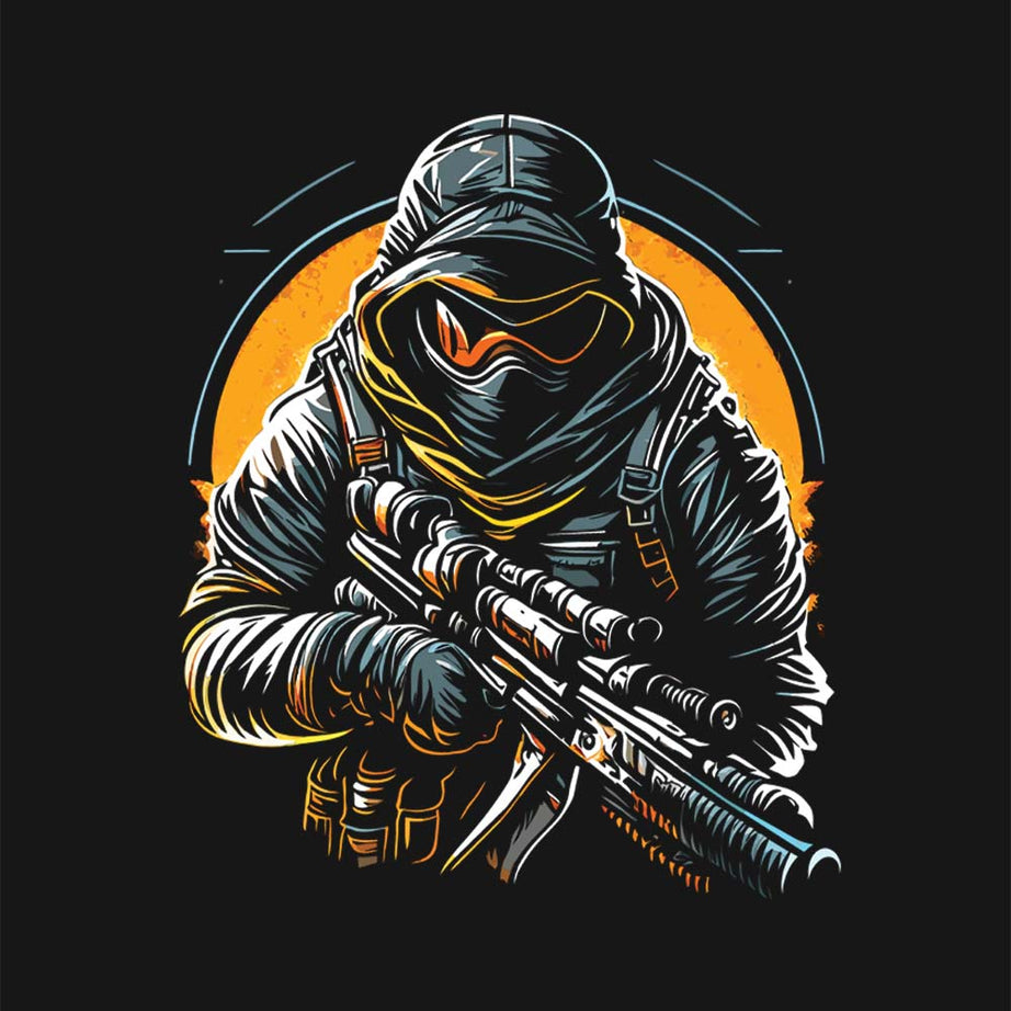 Black Round Neck Commando Printed Full Sleeves T-Shirt