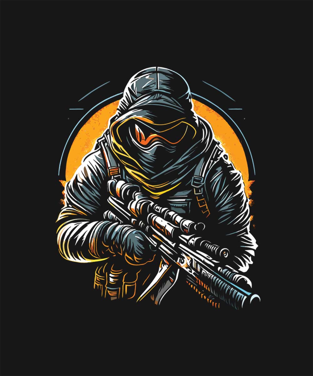 Black Round Neck Commando Printed Full Sleeves T-Shirt