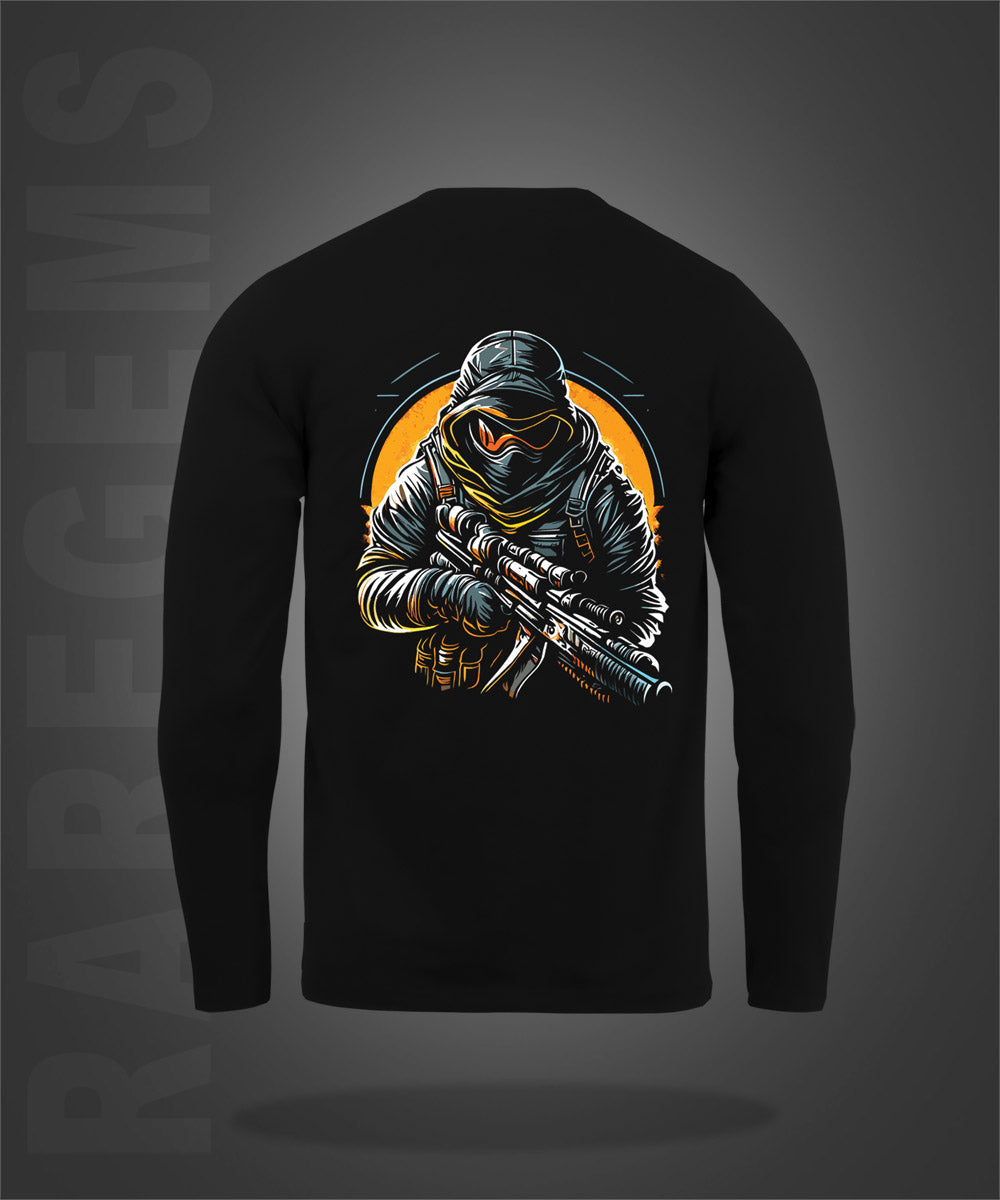 Black Round Neck Commando Printed Full Sleeves T-Shirt
