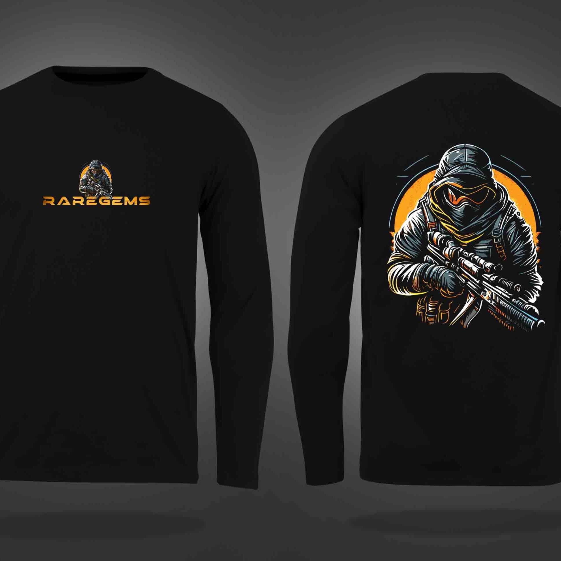 Black Round Neck Commando Printed Full Sleeves T-Shirt