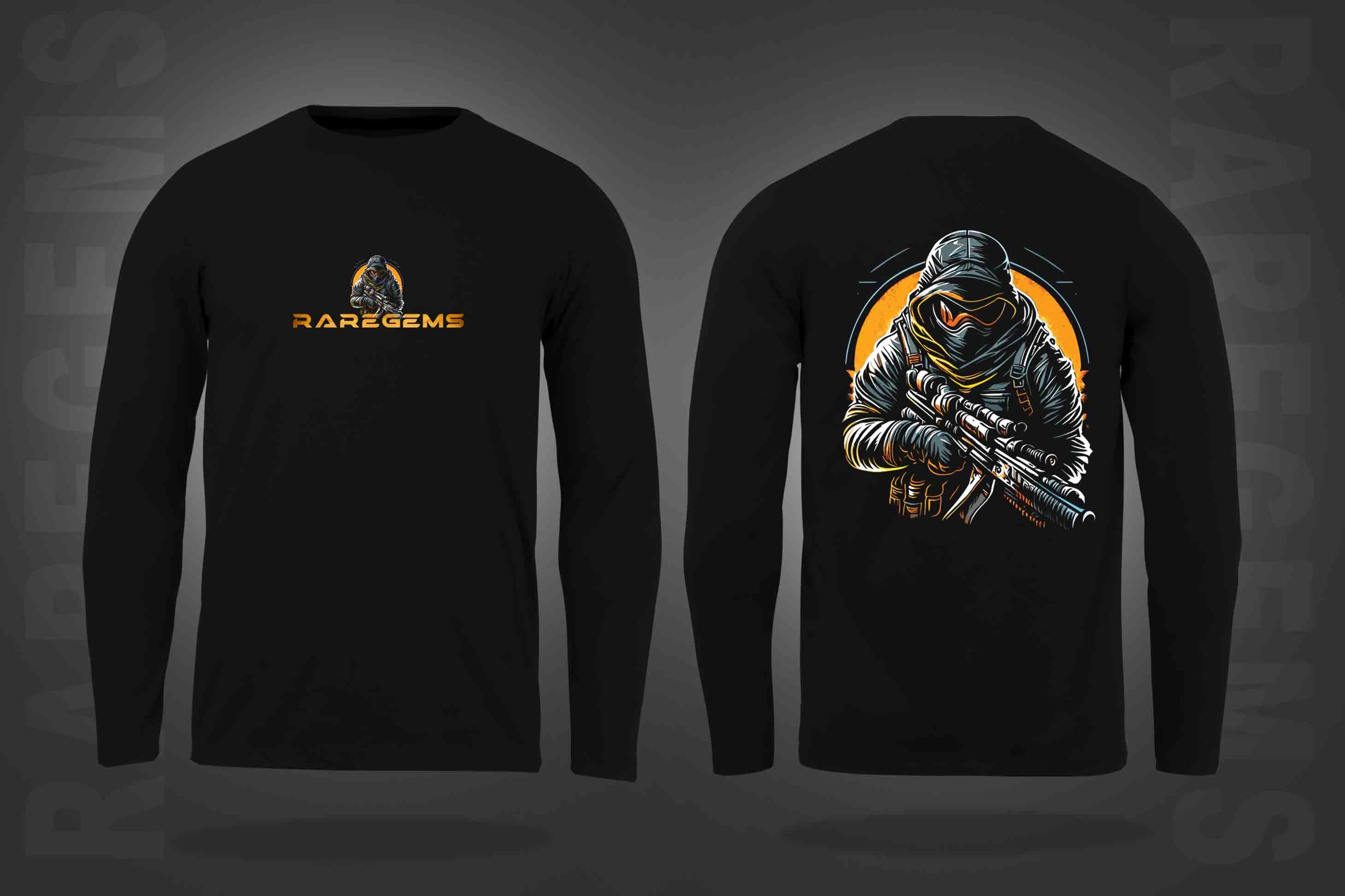 Black Round Neck Commando Printed Full Sleeves T-Shirt