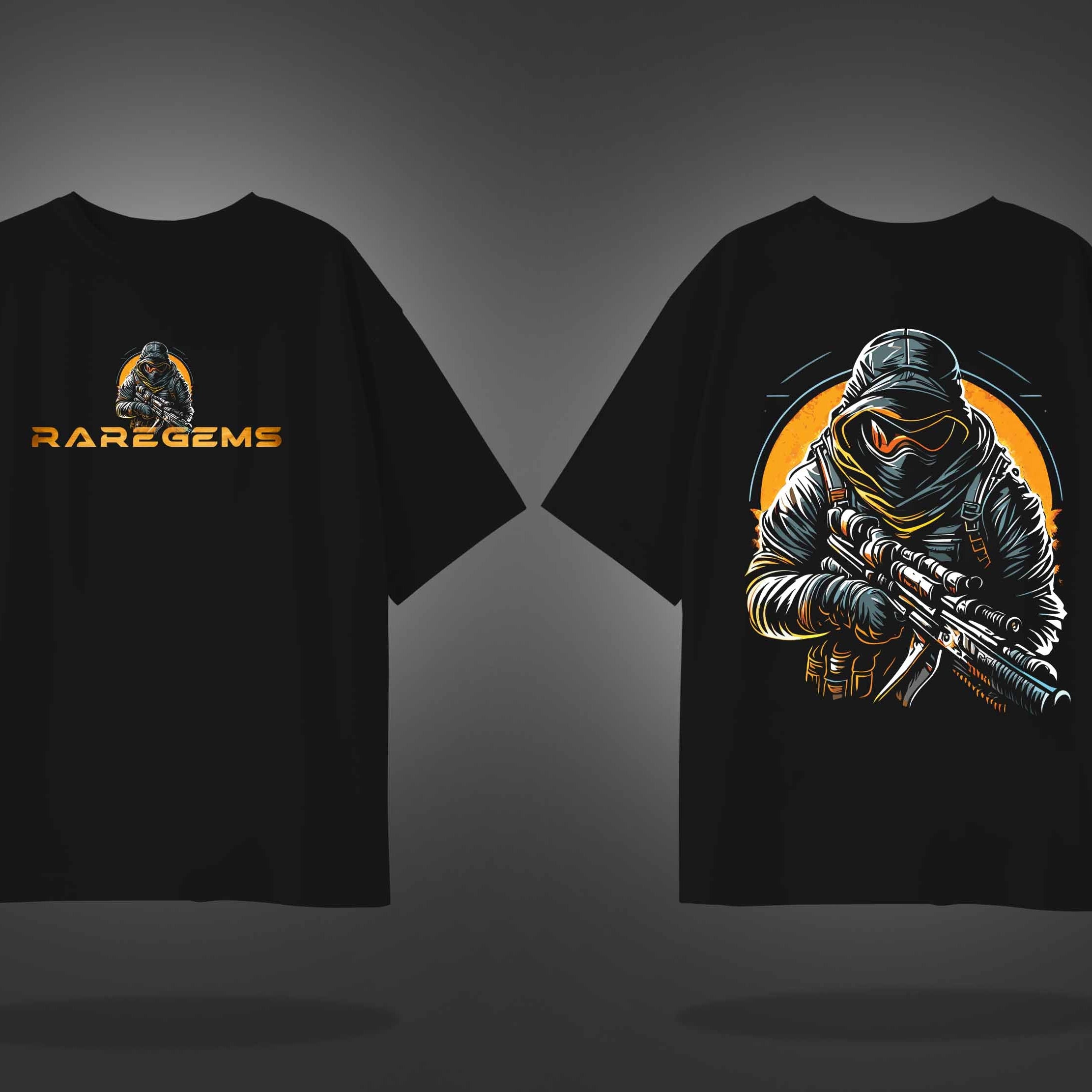 Black Round Neck Half Sleeve Commando Printed Oversized T-Shirt