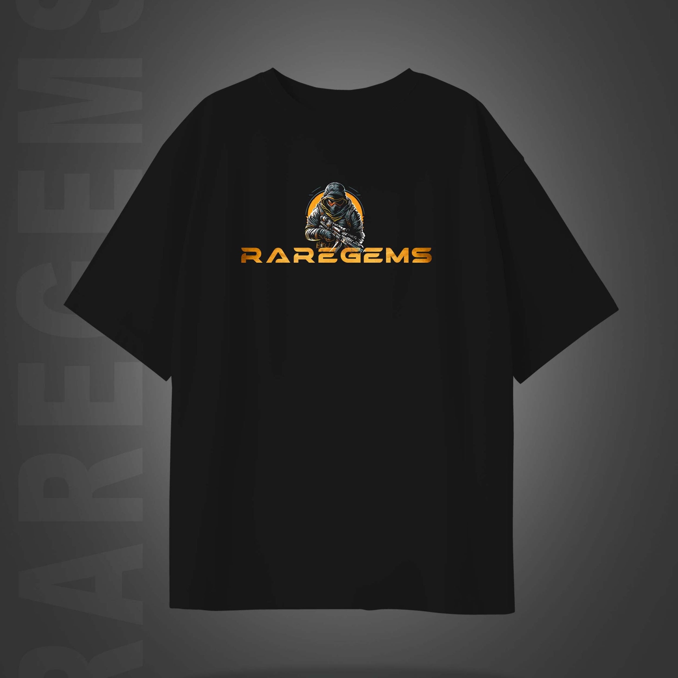 Black Round Neck Half Sleeve Commando Printed Oversized T-Shirt