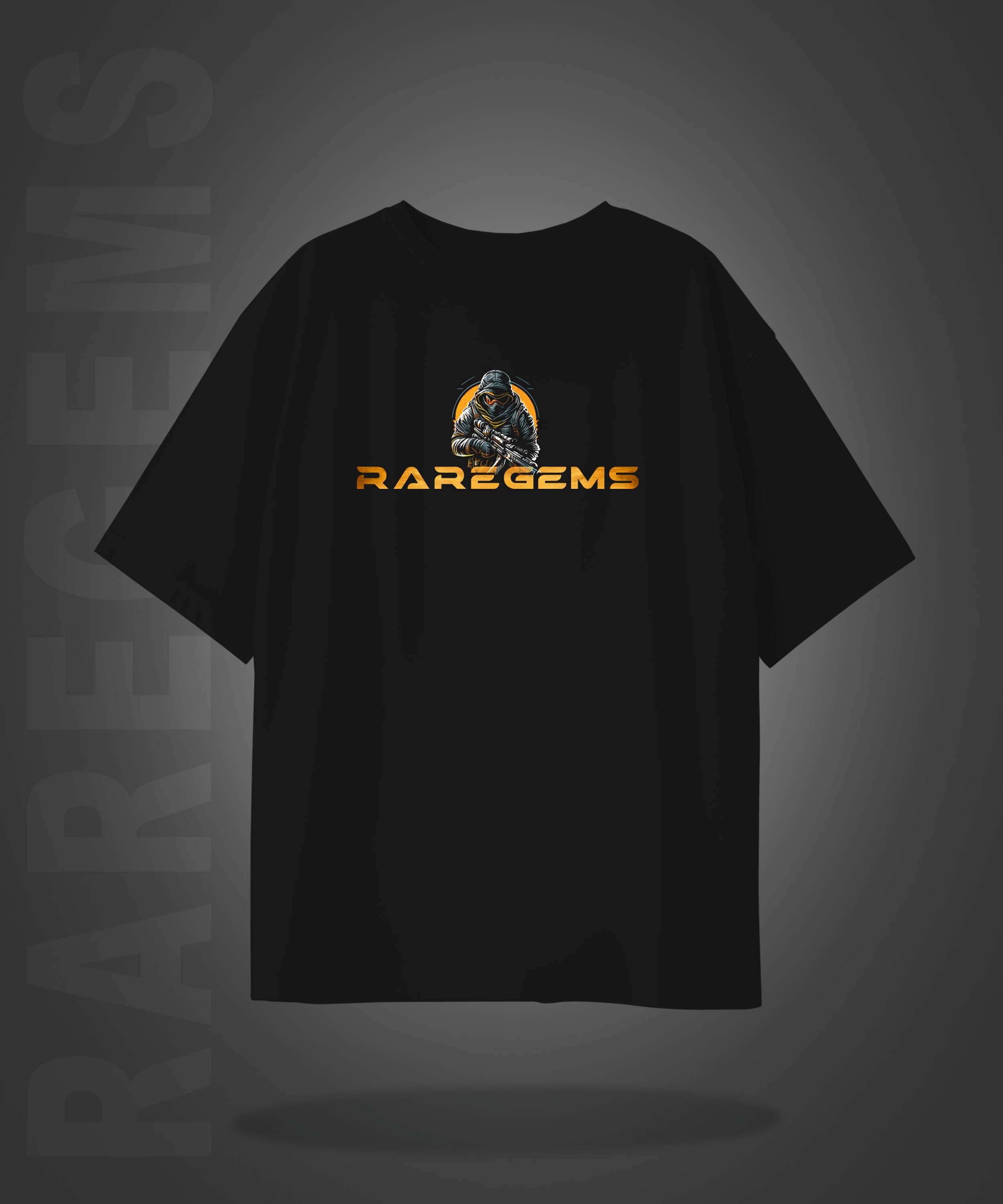 Black Round Neck Half Sleeve Commando Printed Oversized T-Shirt